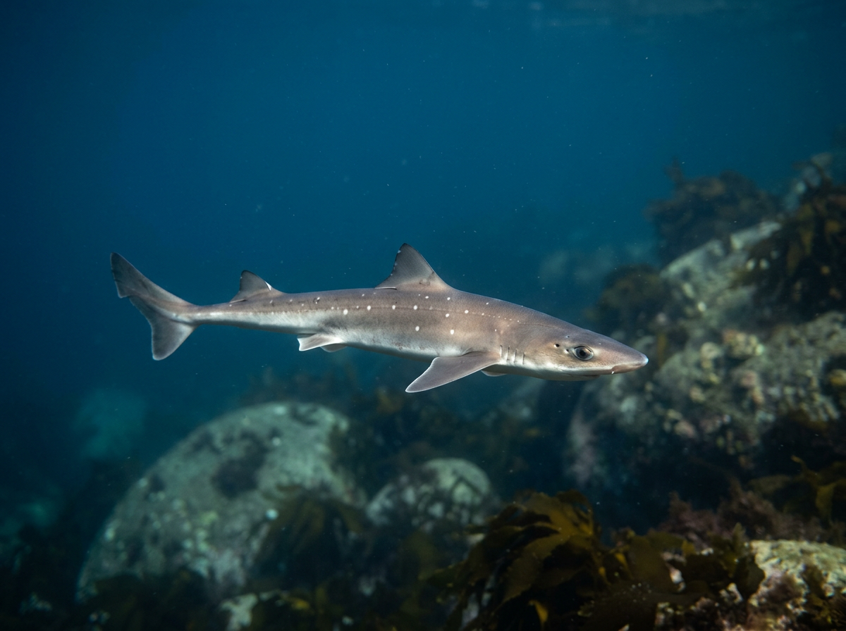 Spiny dogfish shark (Squalus acanthias) swimming underwater.