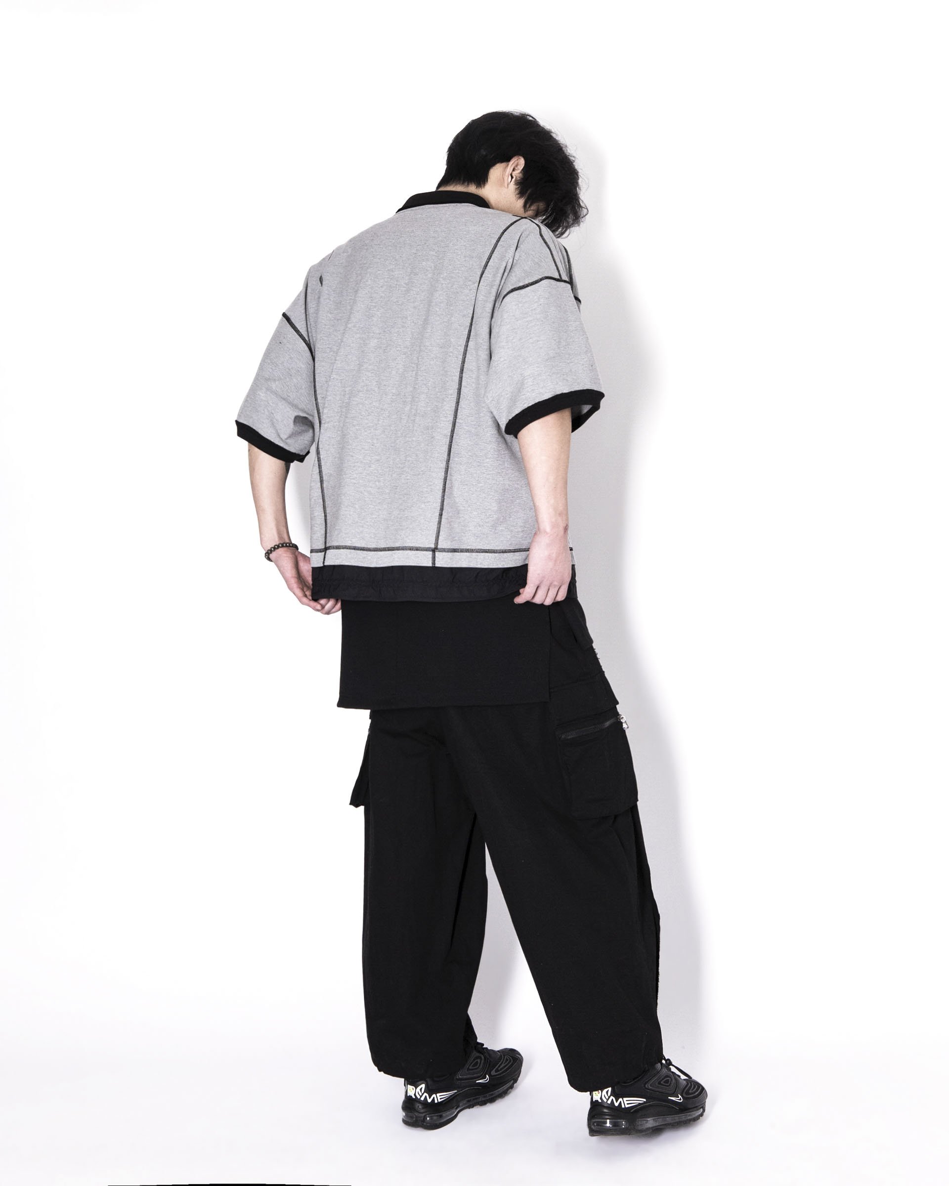 ER-SH-004] “Reversed 2-layered Polo Shirts” (Grey-Black) — errornyc