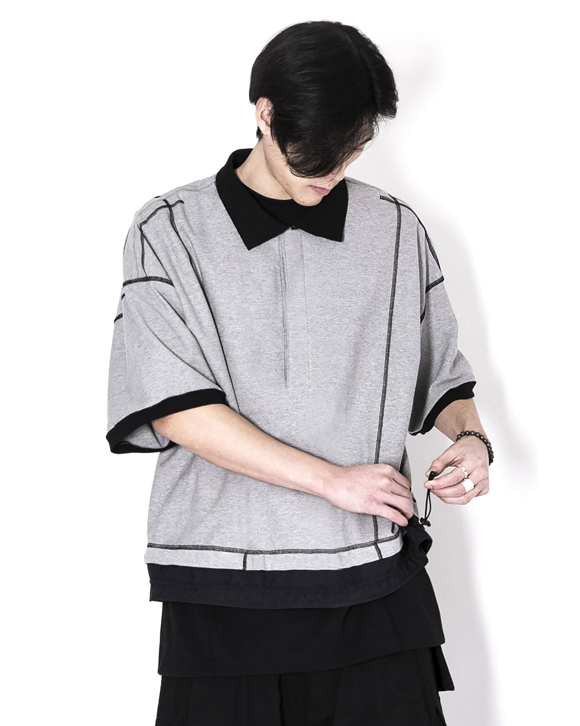 ER-SH-004] “Reversed 2-layered Polo Shirts” (Grey-Black) — errornyc