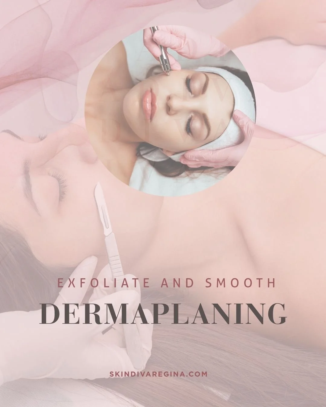 A woman receives a dermaplaning facial treatment, with a professional using a scalpel on her face while she lies with eyes closed, in a spa setting.