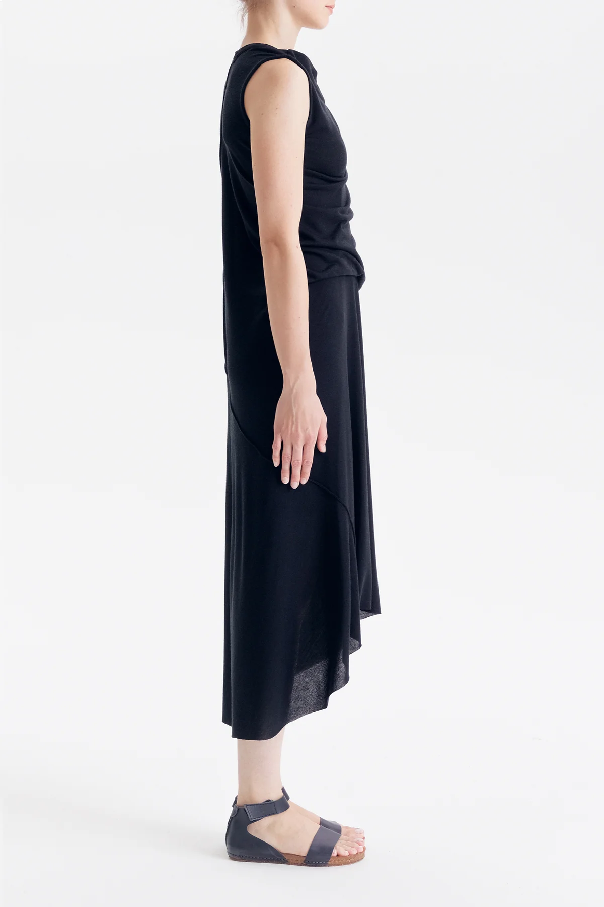 black drape dress
