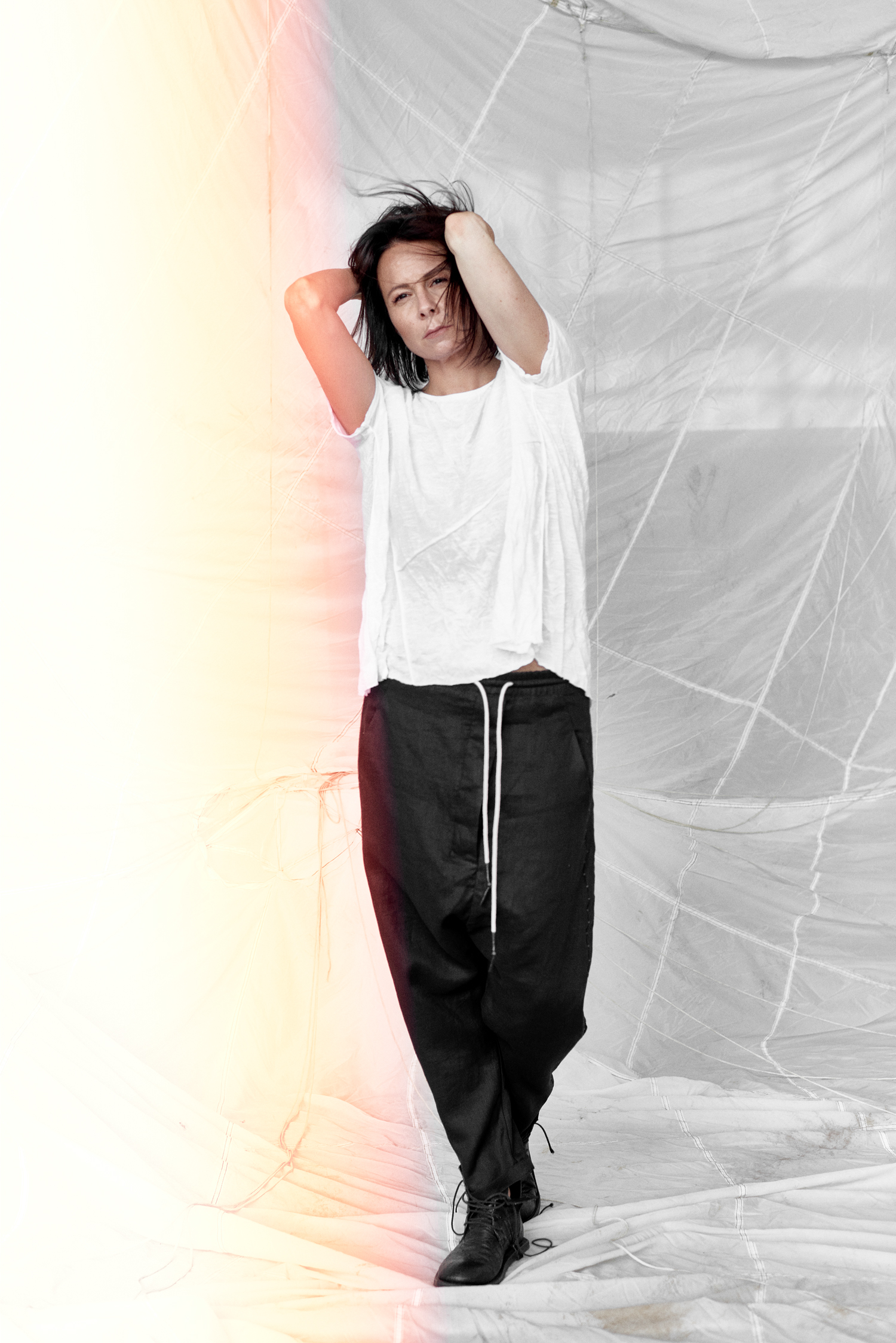 Black Linen Drop Crotch Trousers with 