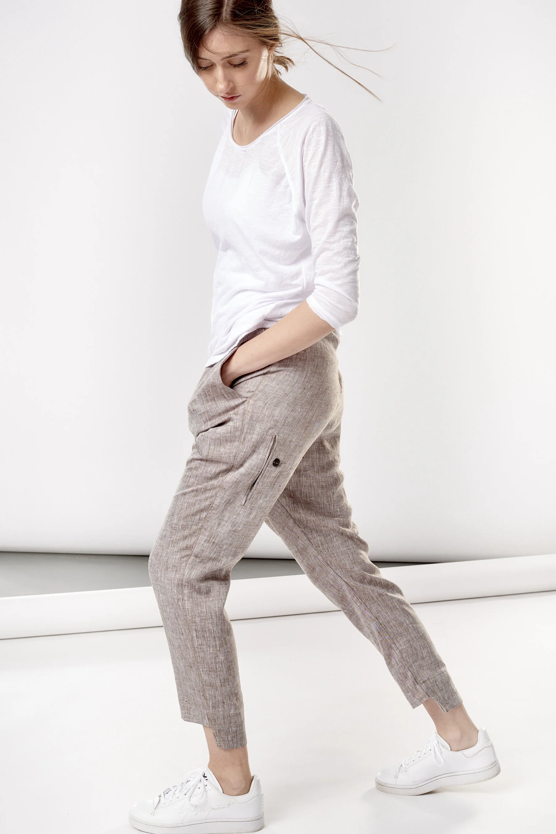 Brown Melange Linen Drop Crotch 