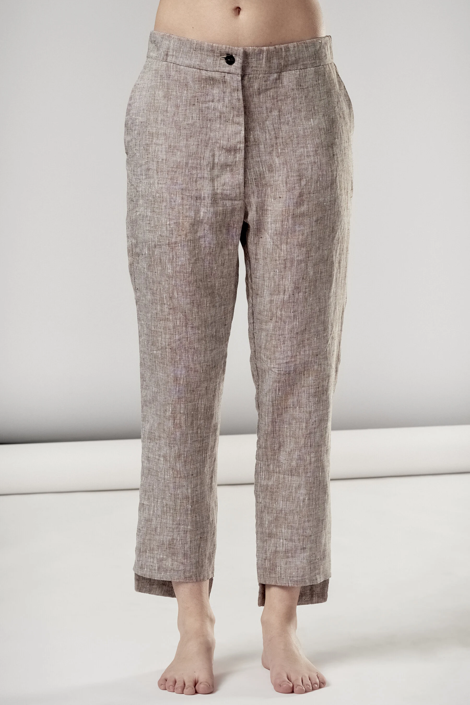 Brown Melange Linen Drop Crotch 