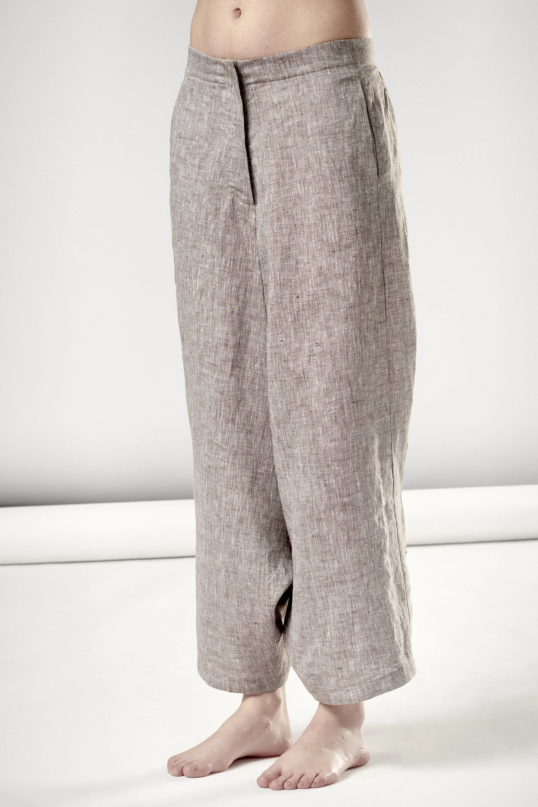 BROWN MELANGE CROPPED HAREM PANTS 
