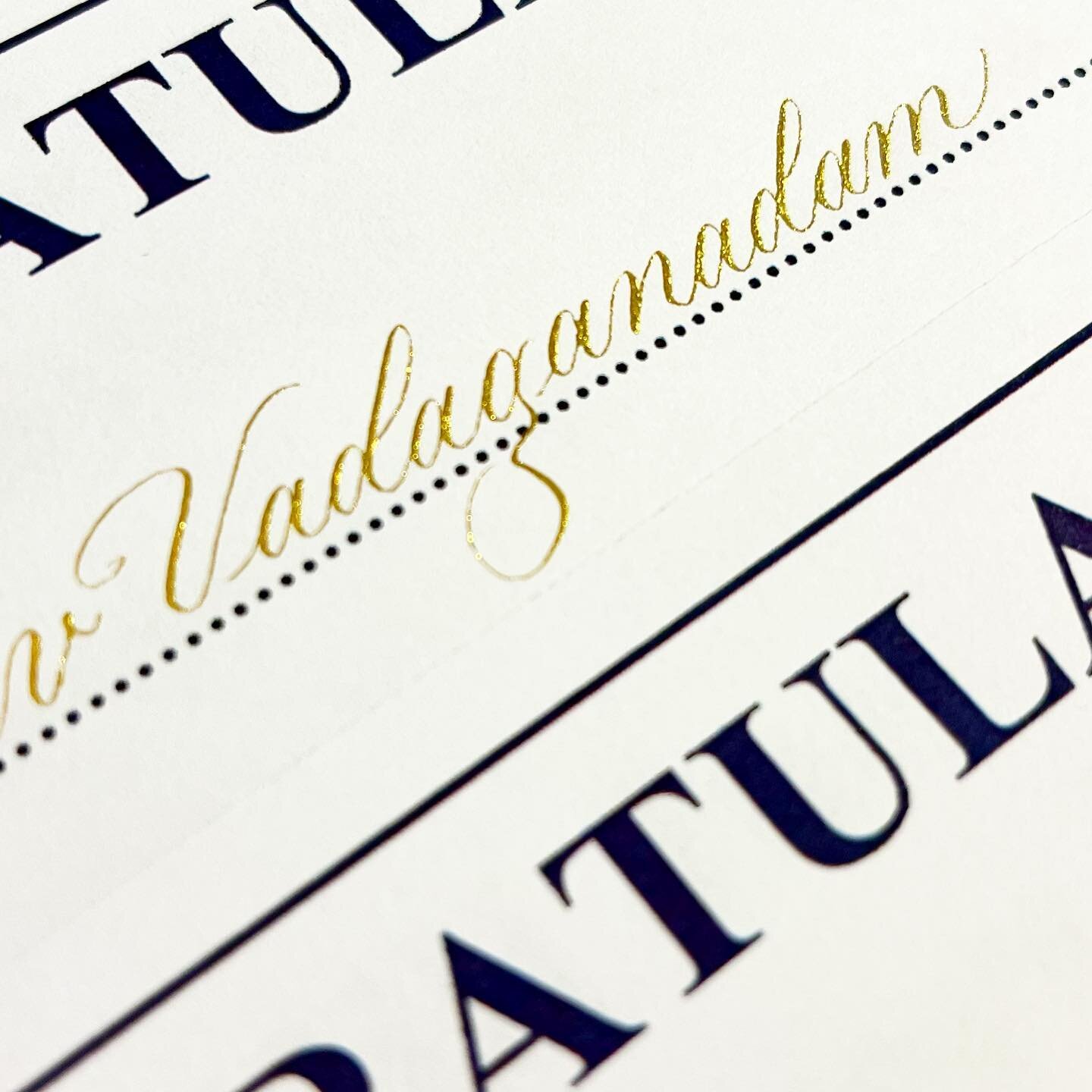 A satisfying combination of letters, ink and script! A Copperplate congratulations 🎉
. 
.
.
.
.
.
#copperplate #calligraphy #copperplatecalligraphy #goldcalligraphy