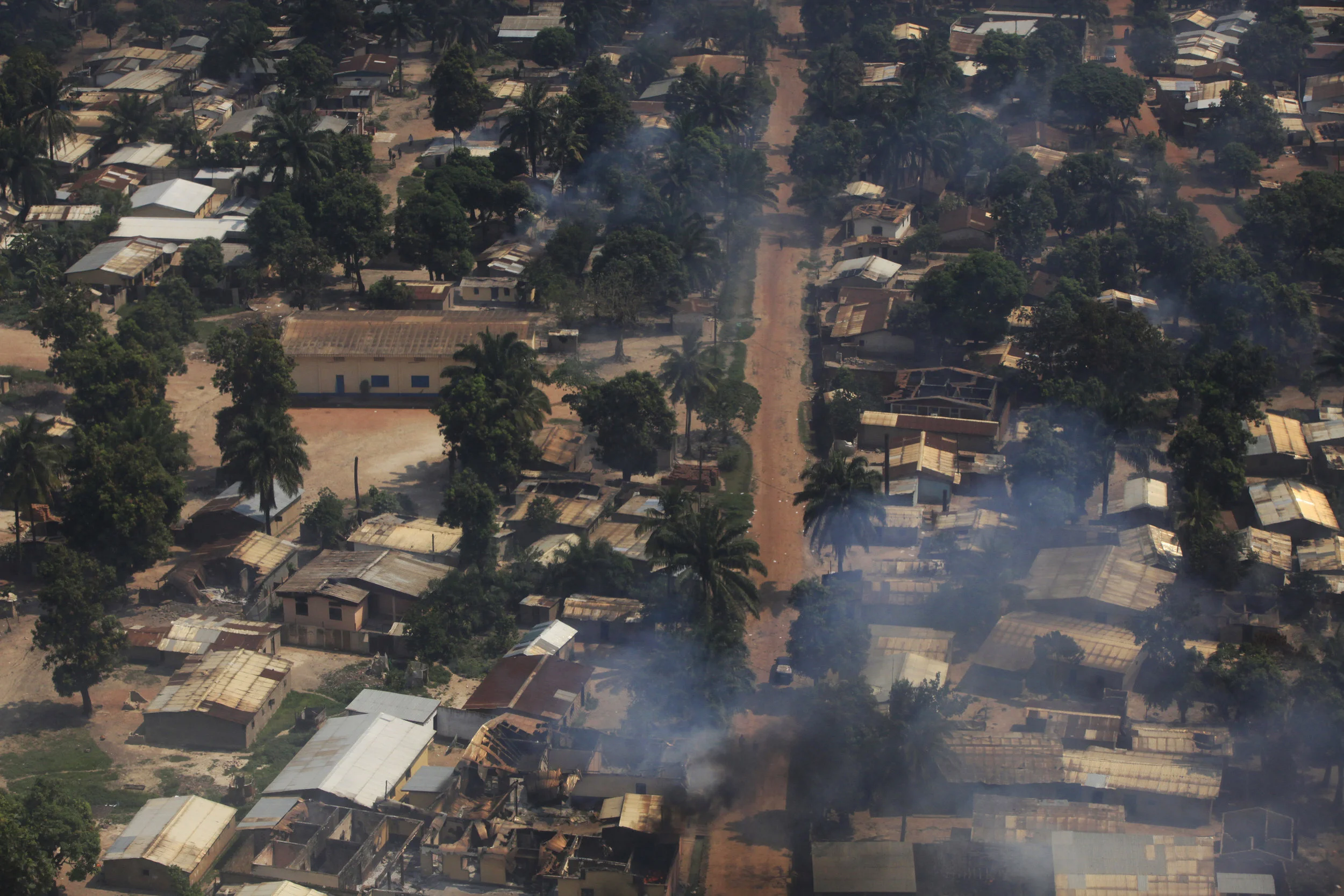 Houses are burning in Bangui, in December 2013.