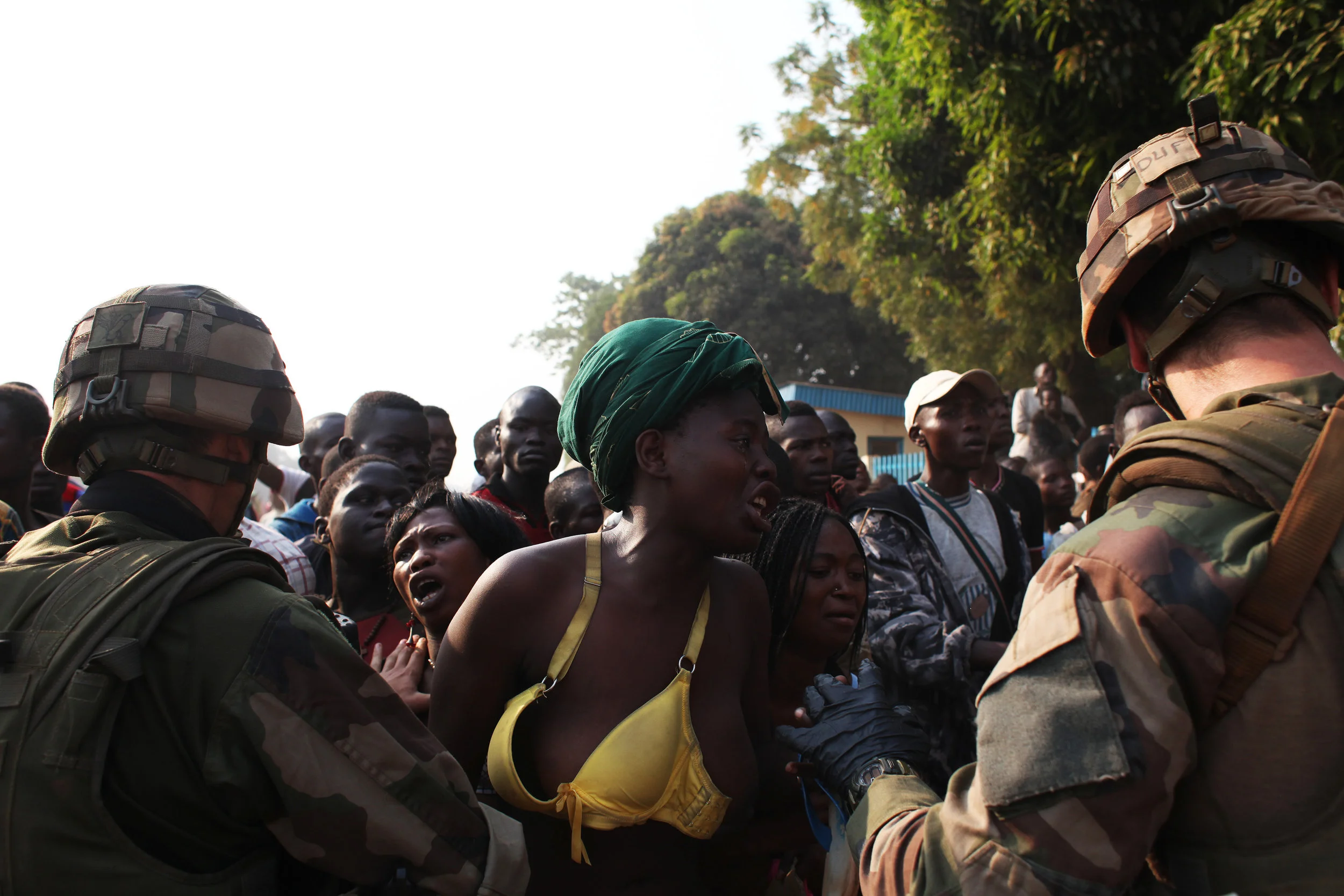 IDPs protest by the airport in Bangui in December 2014.