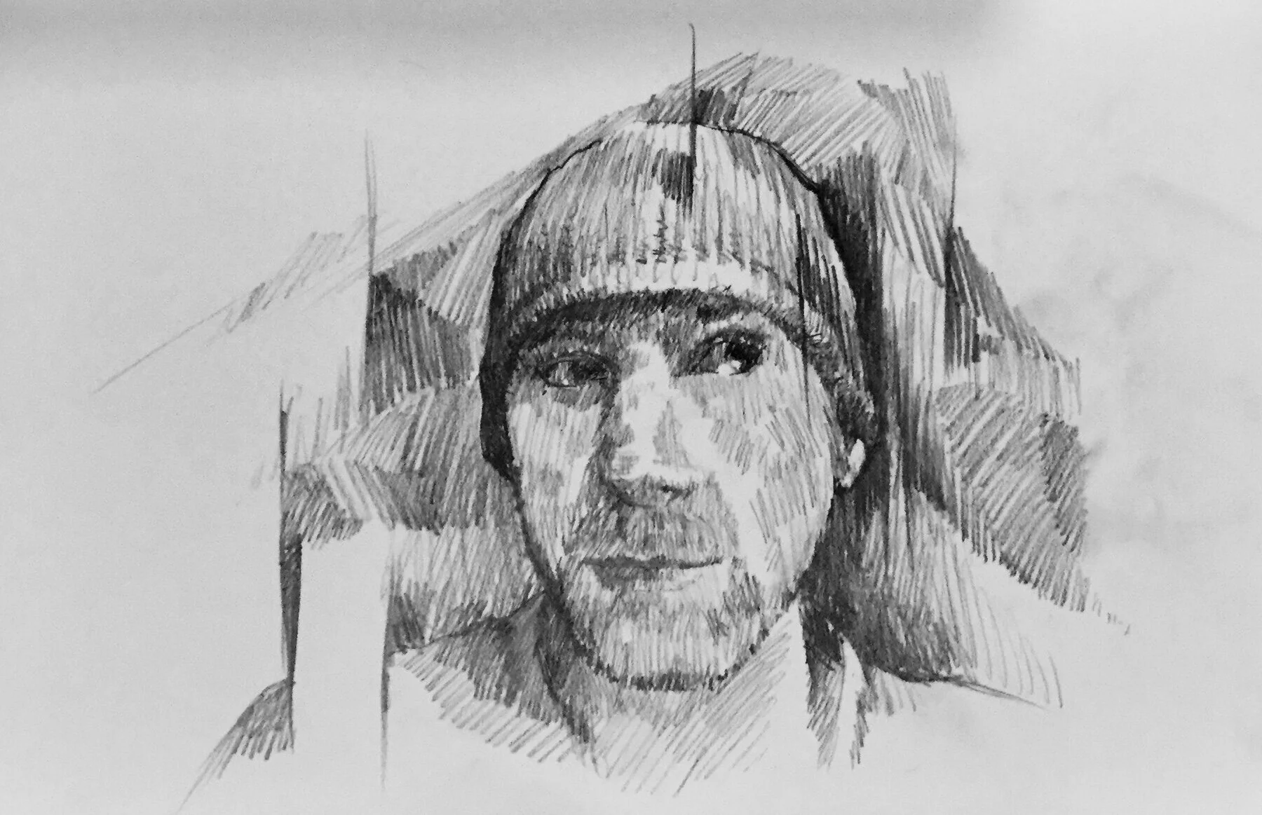 Self Portrait with flowing ideas and increasing synaptic connections Pencil on paper 2021
