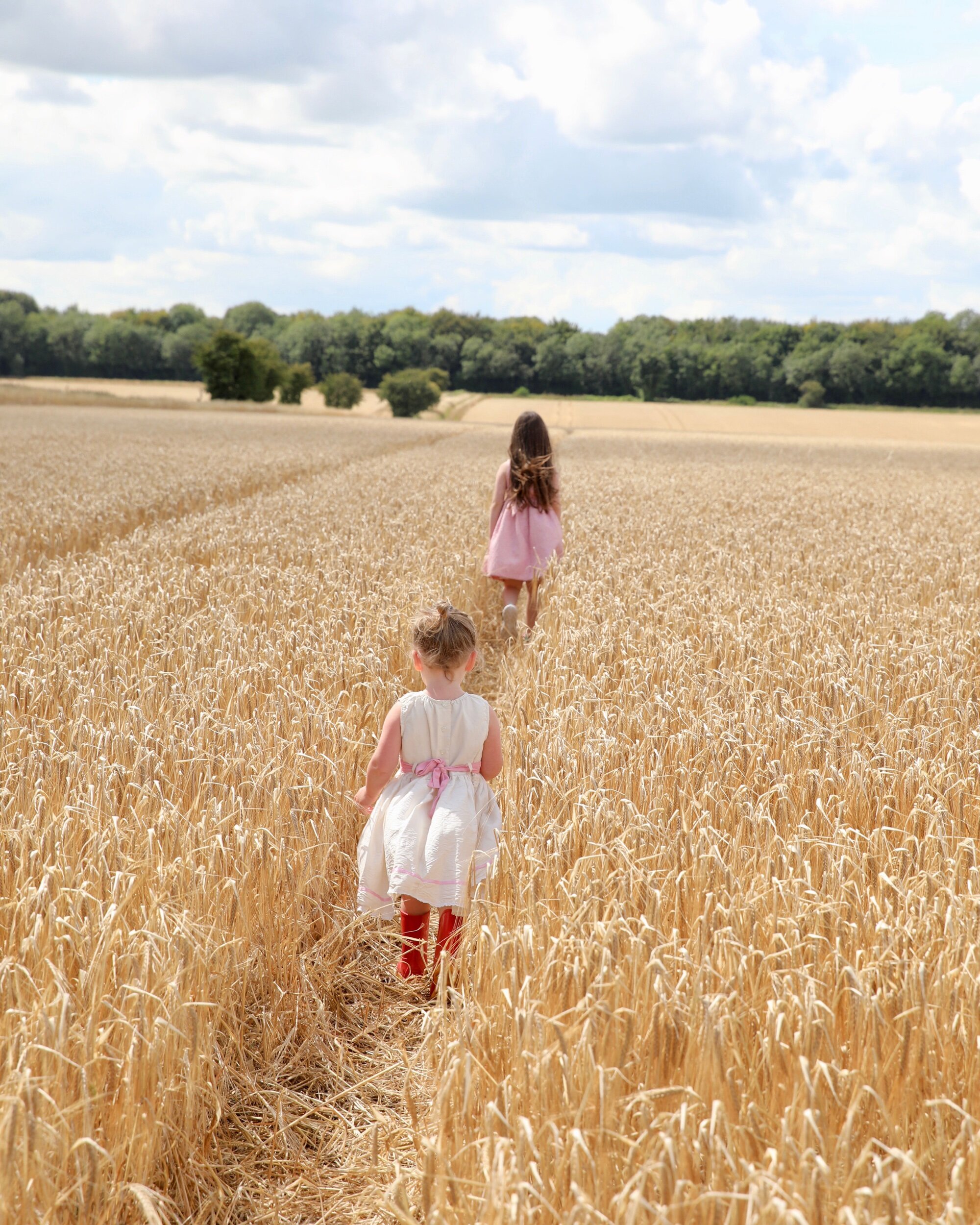 Sisters Walk in Barley Field