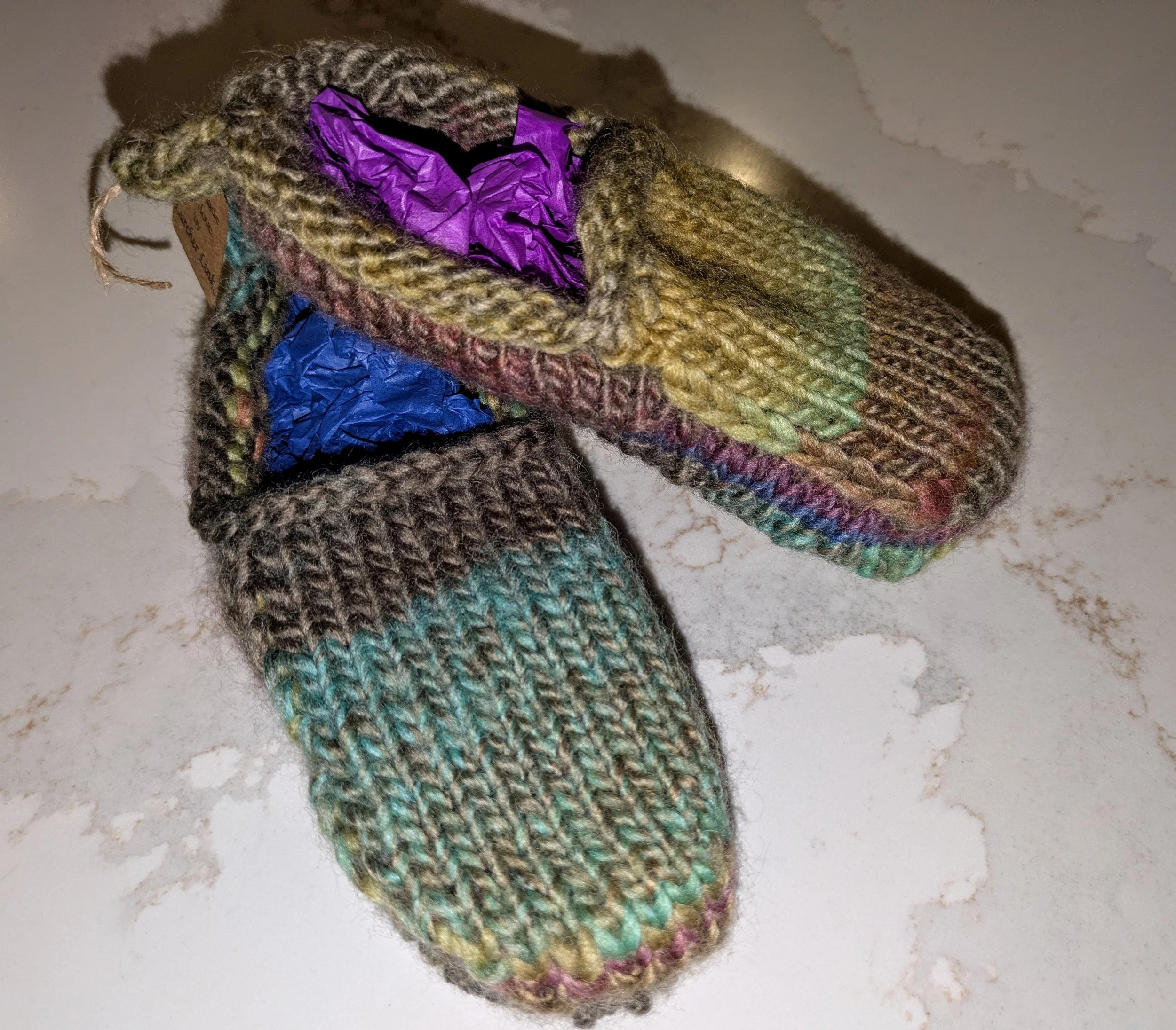 Hand Knitted Moccasin Style Slippers (Small)