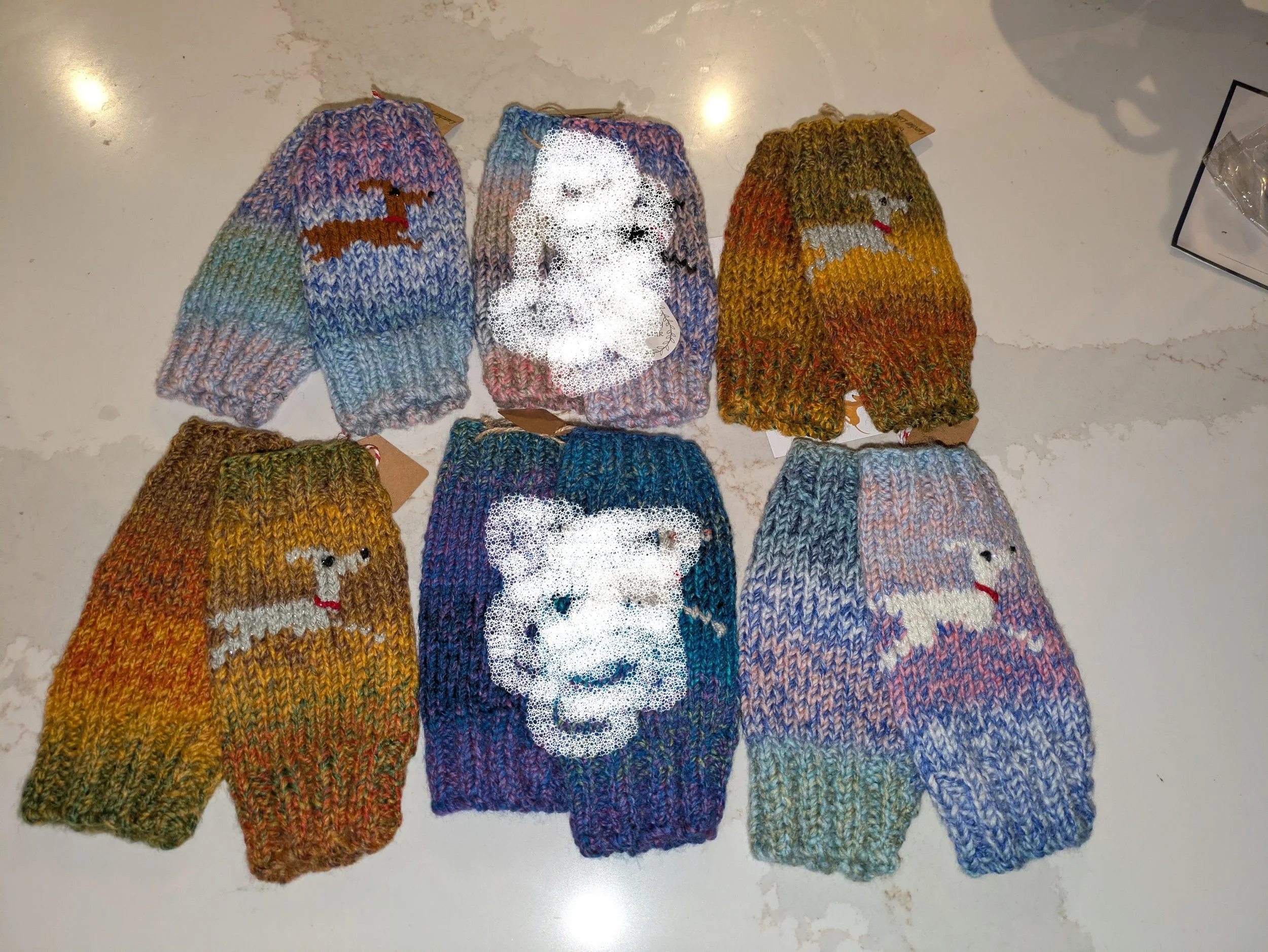 Hand Knitted "I Love My Lurcher" Fingerless Gloves- in Stock