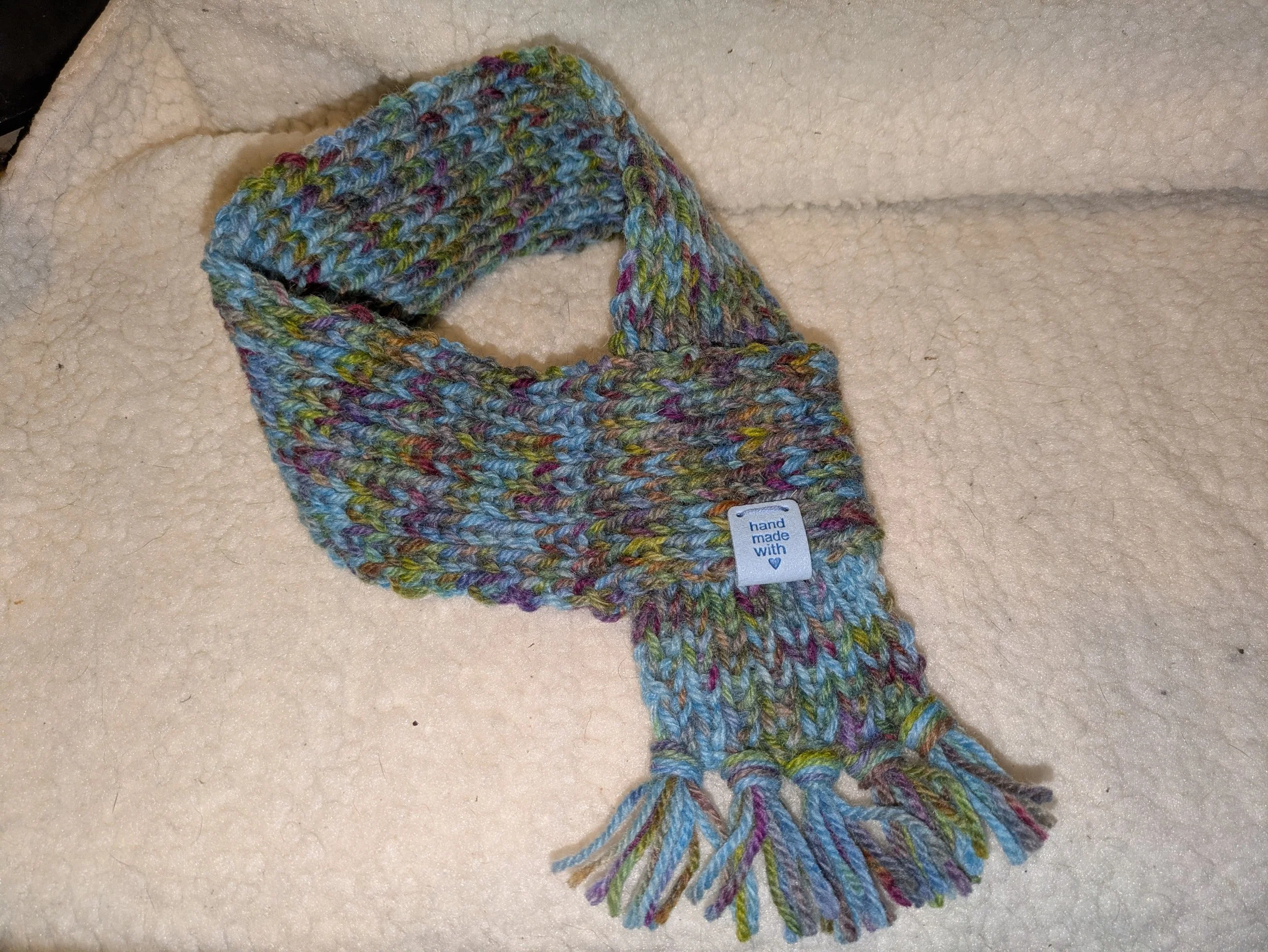 2. Blue Multicoloured Hand Knitted Dog Scarf