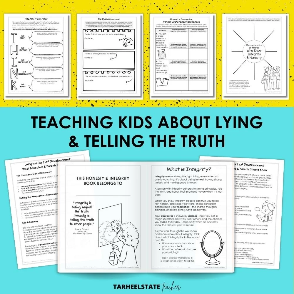This teaching kids about integrity workbook includes recommended integrity books that pair perfectly with the integrity lessons and honesty activities