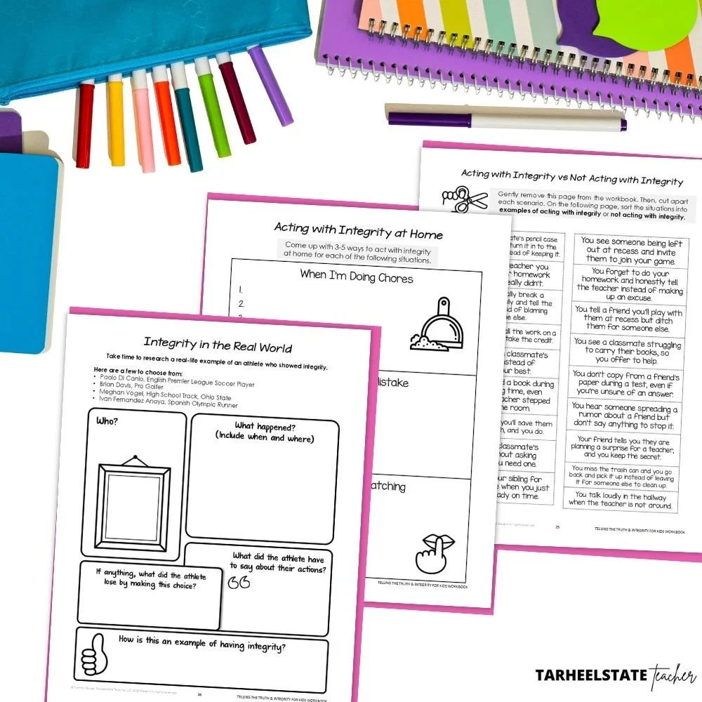 an integrity and honesty character-building workbook for kids that helps them understand why lying is bad and why honesty is important