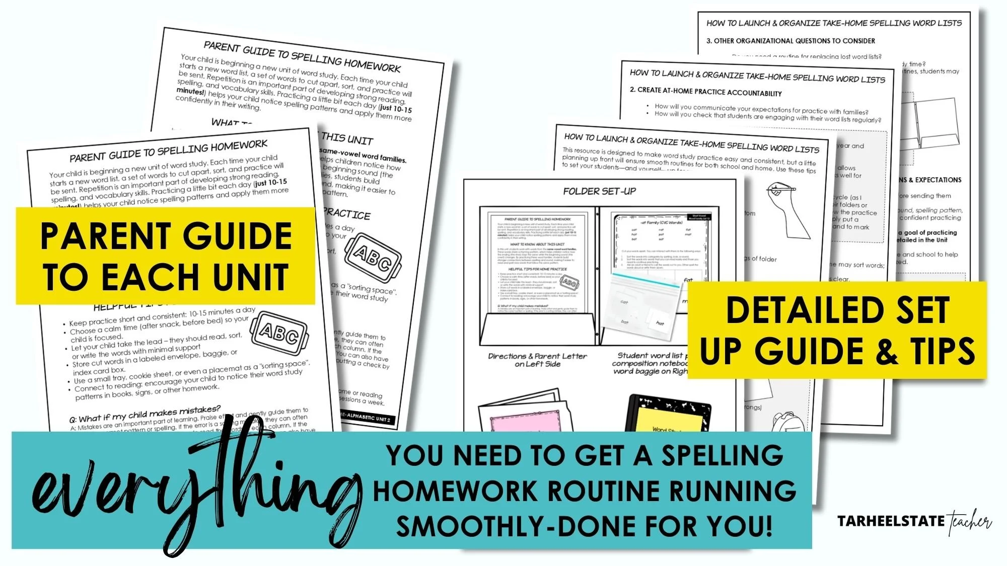 printable spelling word lists, spelling homework activities, and set up tips done for you