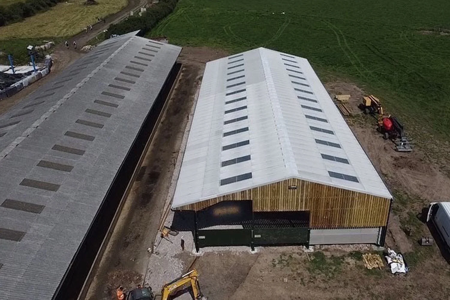 Agricultural steel building with skylights under construction