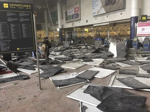 A soldier at Zaventem airport after a blast occurred, in Belgium, March 22, 2016. Photo: REUTERS/Jef Versele