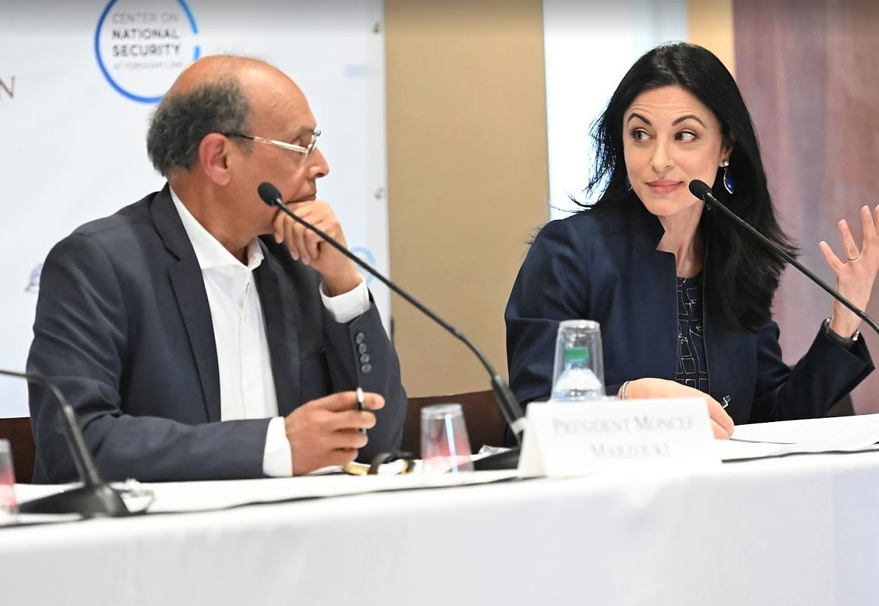 President Marzouki and Ghida Fahkry speaking.JPG