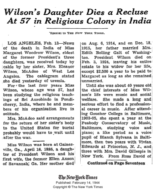 newspaper scan of Margaret Wilson's obituary