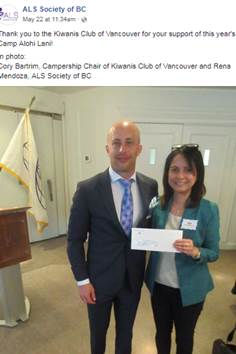 Cory Bartim presenting a campership cheque to Rena Mendoza of the ALS Society.jpg