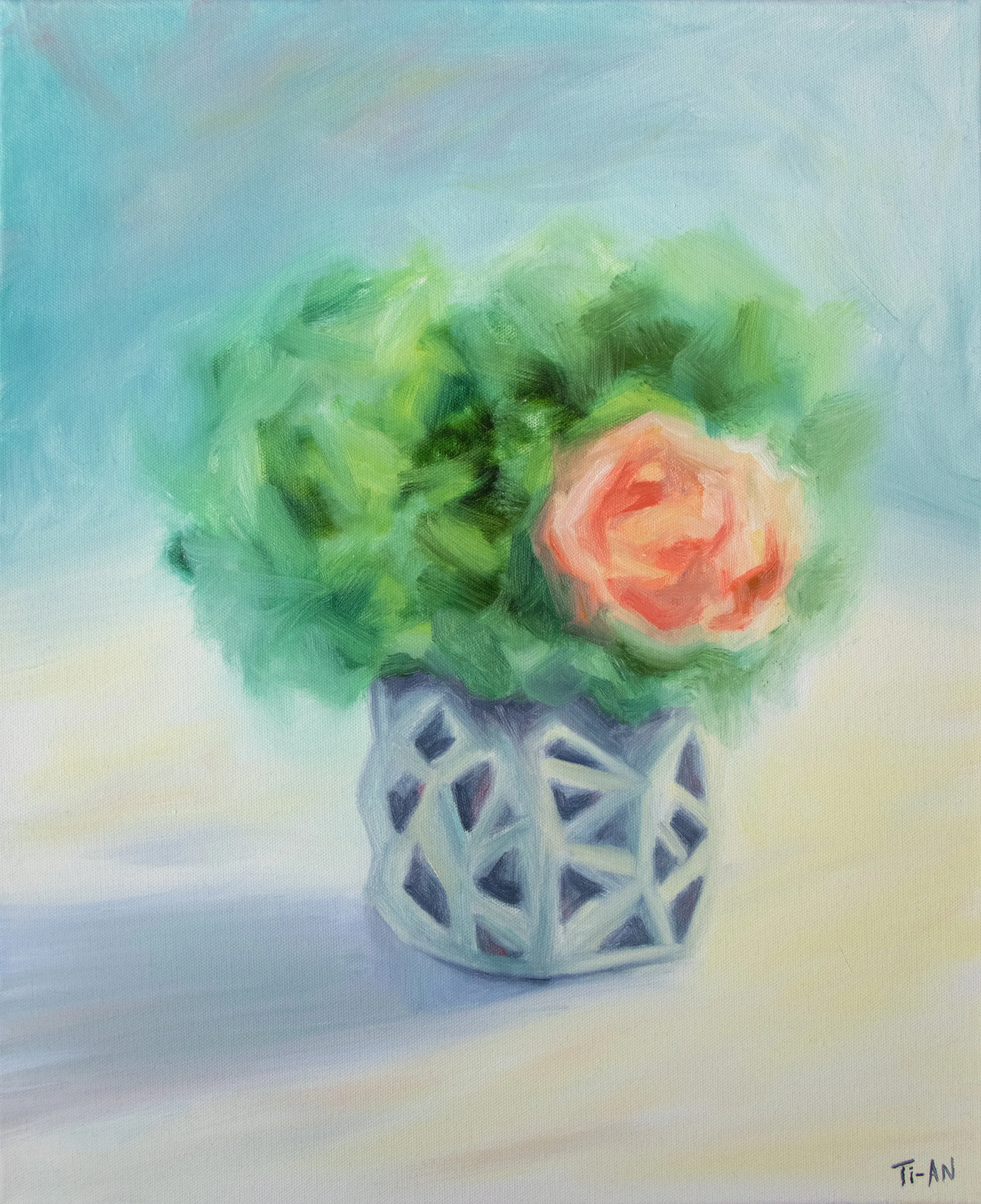 The Artificial Flowers from My Mother's Railing 16x20, oil on canvas 2018