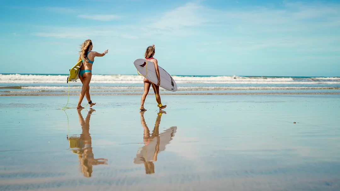 Katherine and Jordyn on set in Nosara, shot by Of the Sea cinematographer Leah de Leon.