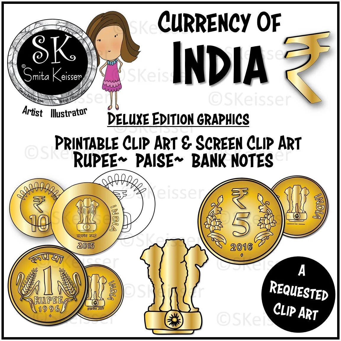 India Currency Clip Art by Smita Keisser