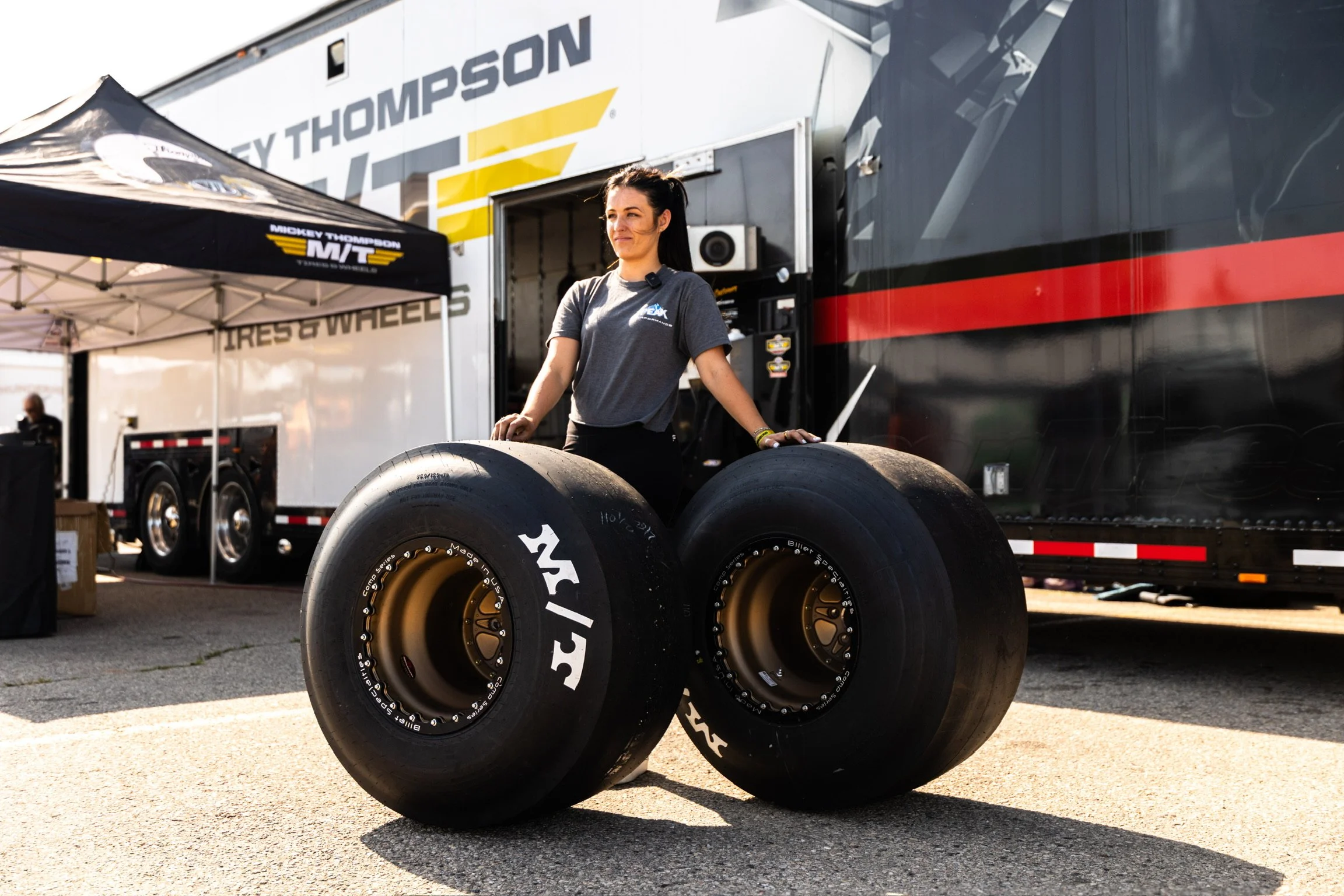 Freshly Mounted Tires at the Mickey Thompson Trailer