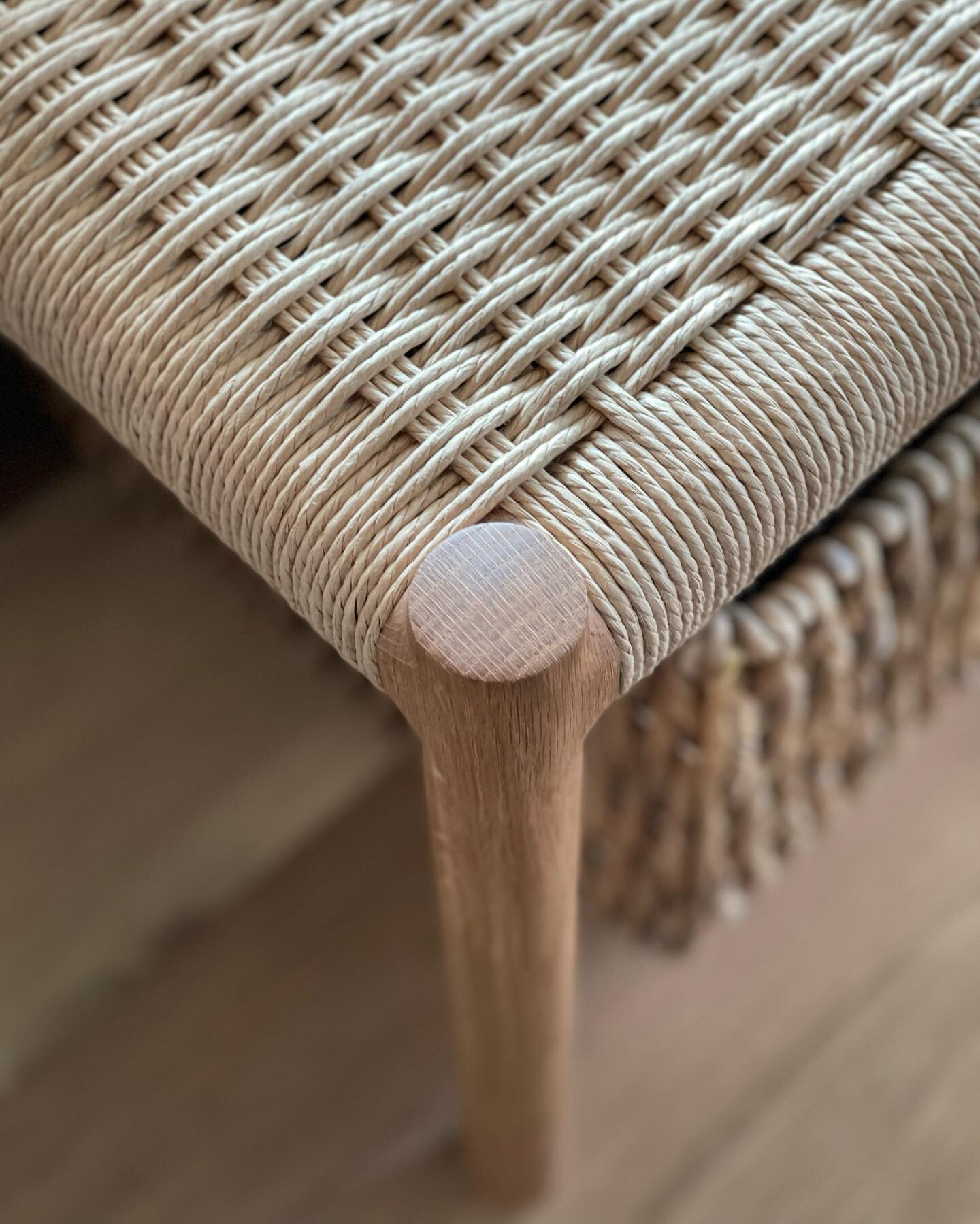 Danish cord bench with a flat weave pattern never gets old. 

I designed this type of bench for my own entry way about 12 years ago. It&rsquo;s still one of my favorites. 

One available in white oak in my shop. Click through to website to see sale p