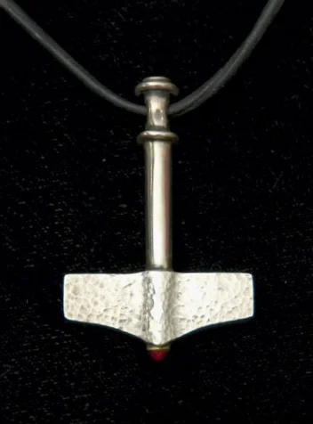 Thor's Hammer Pendant ◊ Silver with Ruby