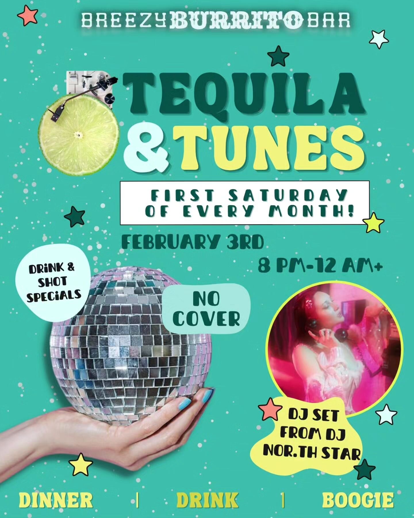 Hello 2024, we're back! Mark the date, Saturday February 3rd! ✅✅✅

Our monthly NO COVER dance event, Tequila &amp; Tunes, is from 8-12am! Grab dinner &amp; drinks and boogie on down to a set from our house DJ, @nor.thstar.mp3 ! 
Four hours of a mix o