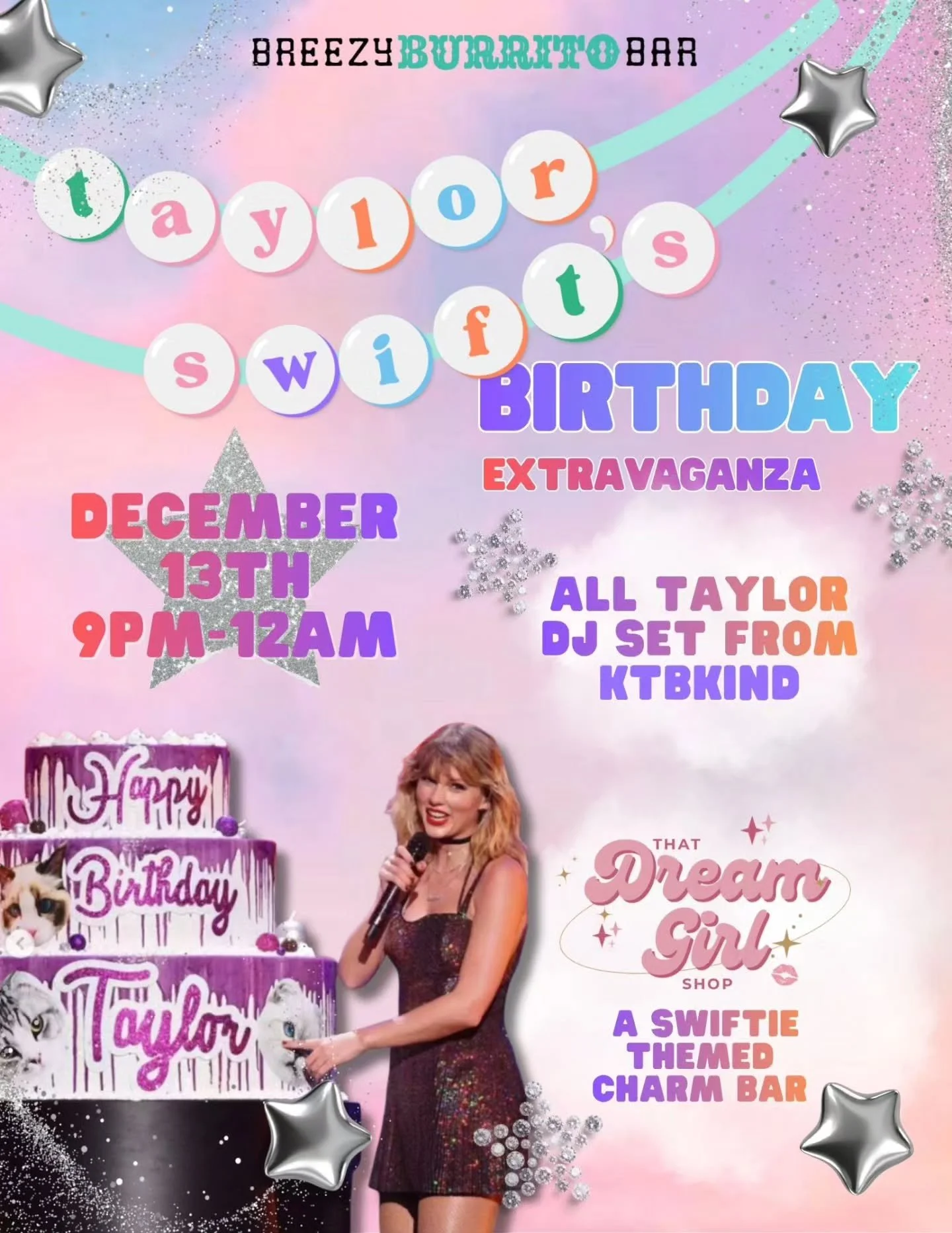 This Saturday... it's Taylor Swift's Birthday Extravaganza! 🎈 
⭐️ DJ KTBKind from 9-12am 
⭐️ Pop-Up Charm Bar + complementary Swiftie stickers w/ @thatdreamgirlshop 
⭐️ no cover / no ticket required! 

Add this event to your Wi$h Li$t 🎂 

#taylorsw