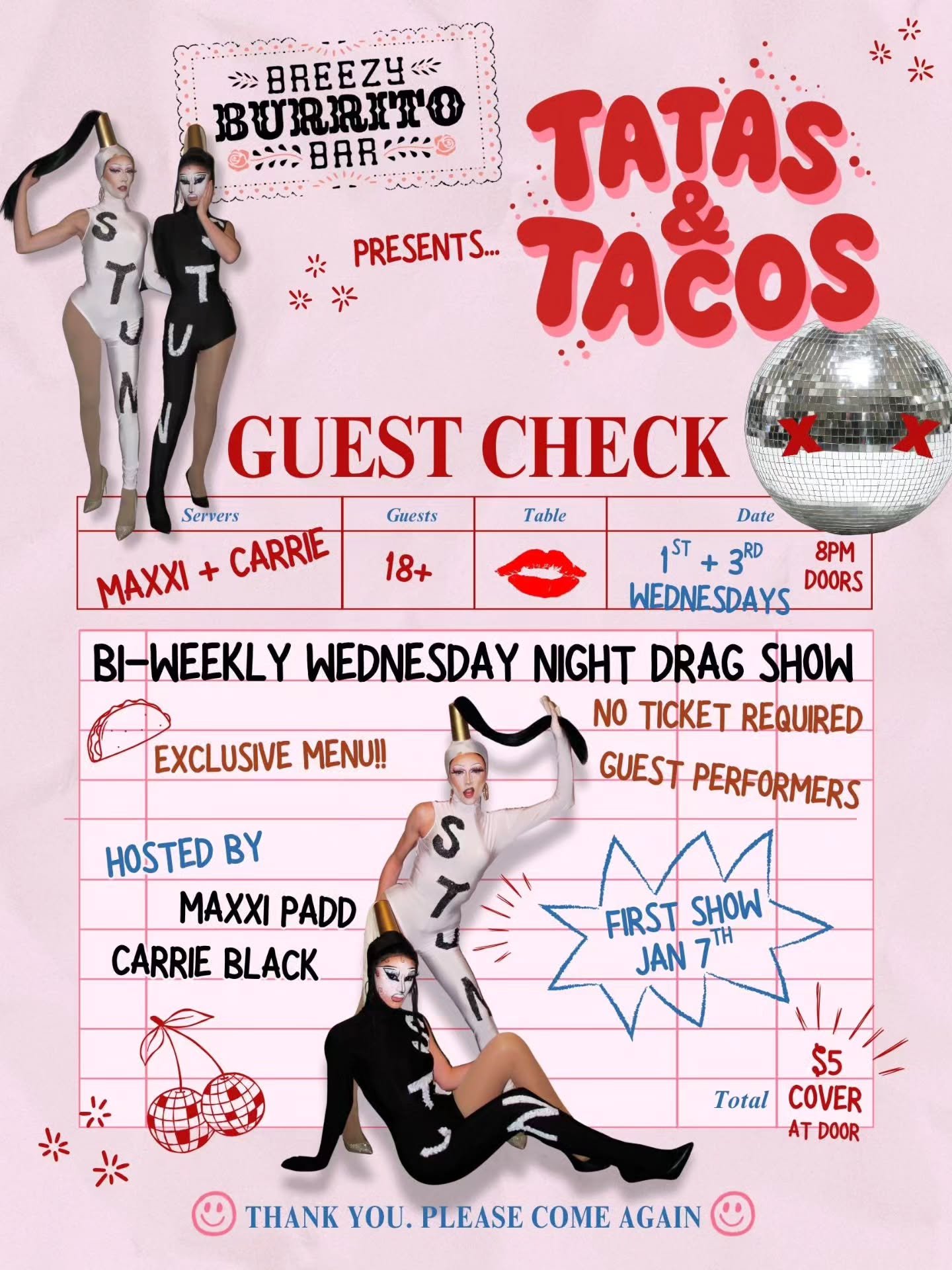 Introducing your new favorite night for drag in Buffalo, right here at Breezy Burrito! 

Starting Wednesday January 7th, join us at Breezy Burrito every first and third Wednesdays for Tatas &amp; Tacos! 🌮💋

Tatas &amp; Tacos is a bi-weekly drag sho
