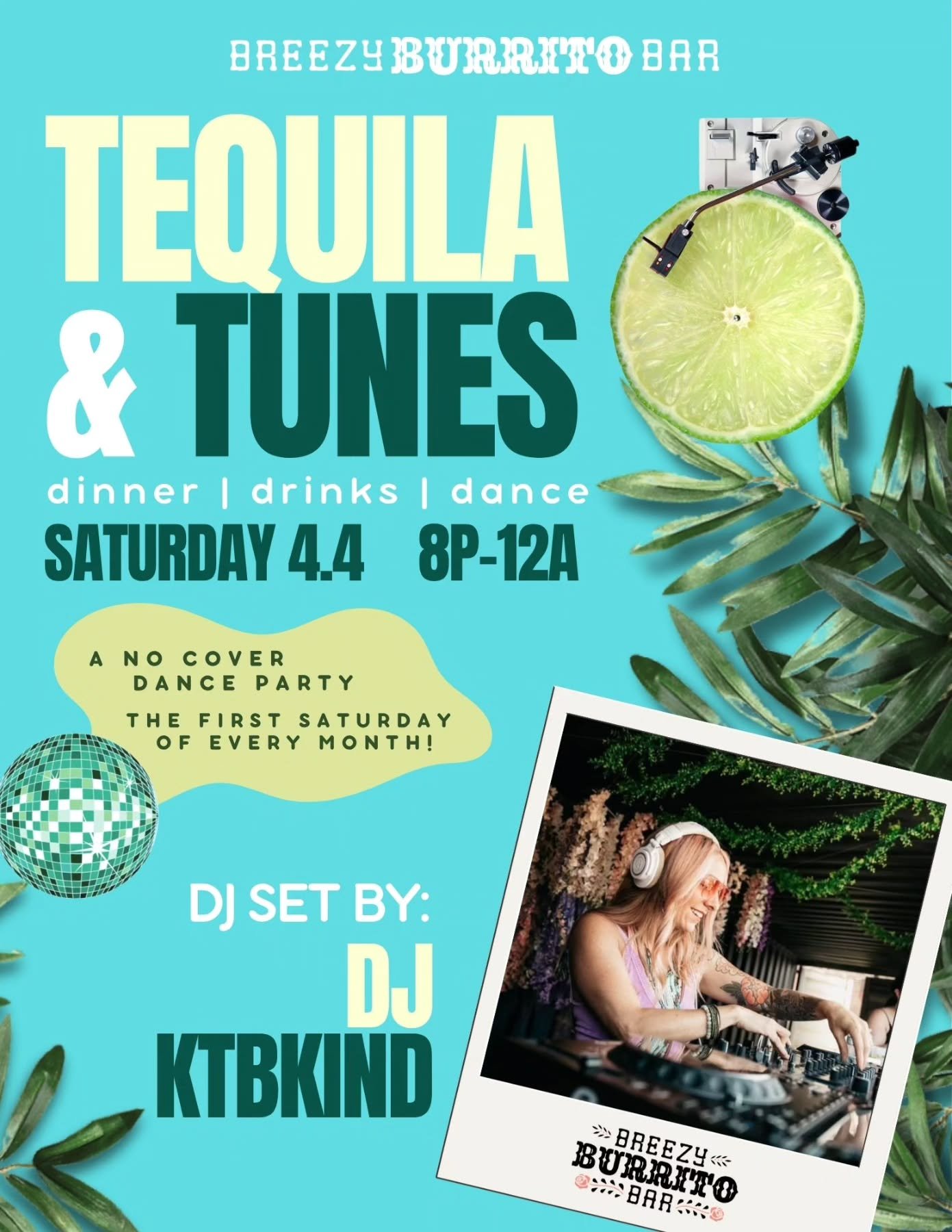 ANOTHER ONE 🗣🍋&zwj;🟩🪩
Our monthly NO COVER dance night, Tequila &amp; Tunes, is back on for Saturday April 4th from 8pm&ndash;12am. Come early for dinner, stick around for cocktails, and kick off your Saturday night with Breezy ✨

Come dance with