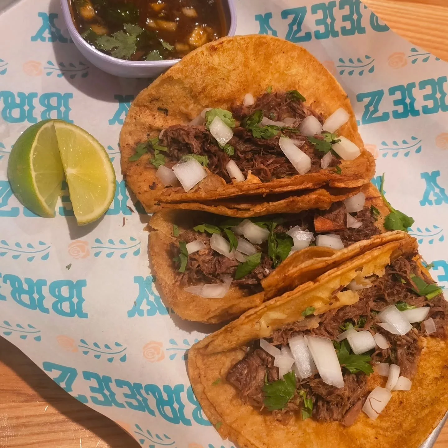 We have added a few menu items to check out, including Birria tacos! 🌮

Your choice of corn or flour tortillas with slow braised beef, melted cheese, onion, cilantro and lime. It wouldn't be birria without a side of consomm&eacute; for dipping. 

Co