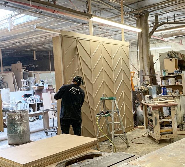 Next up, a built-in with unique door pattern. #bespoke#woodwork#nyc#qsmgroup#qsm_group