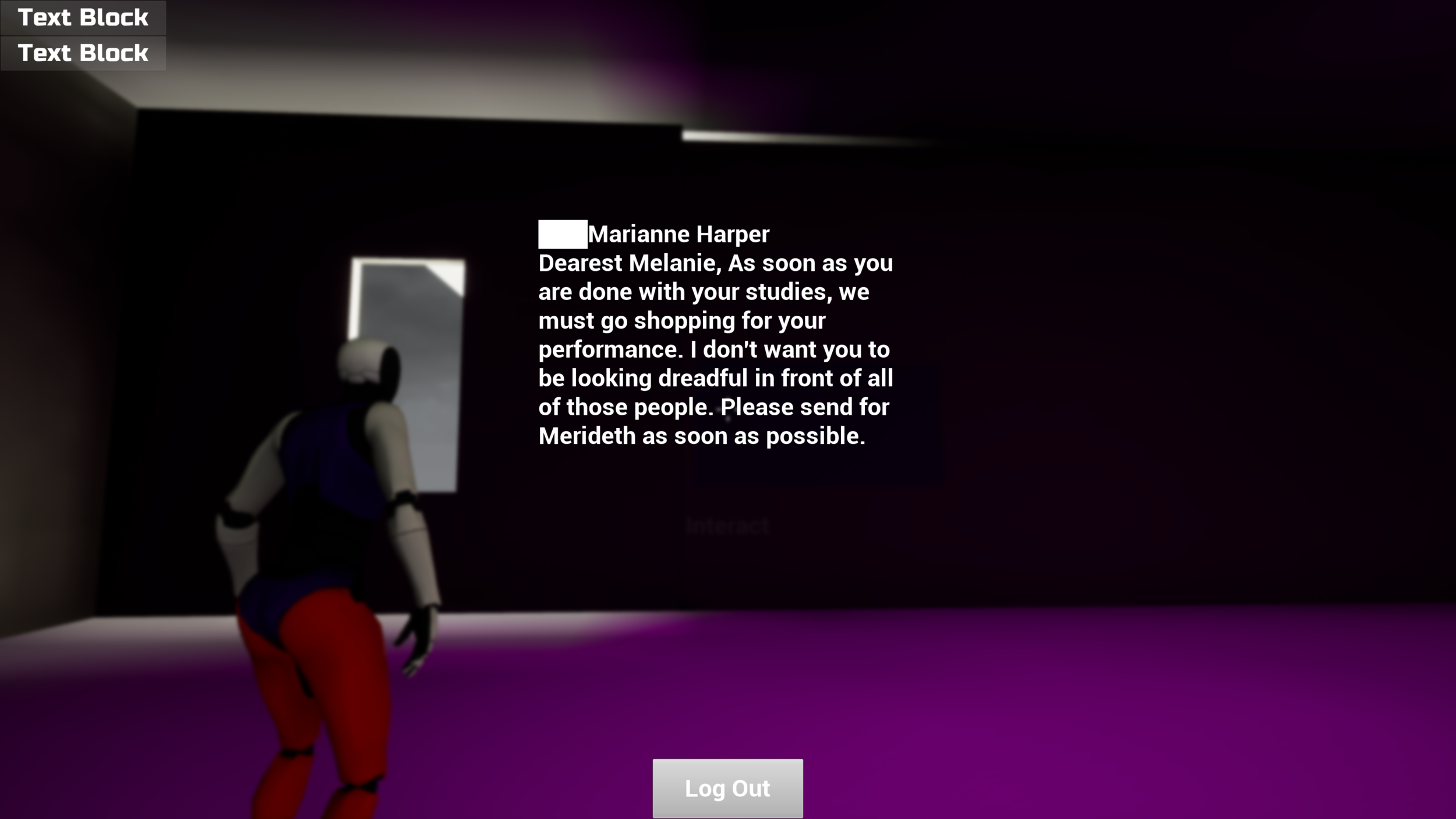 Here, I’m testing a Widget Blueprint for the various computers the player can find. These aid in exposition and background storytelling.