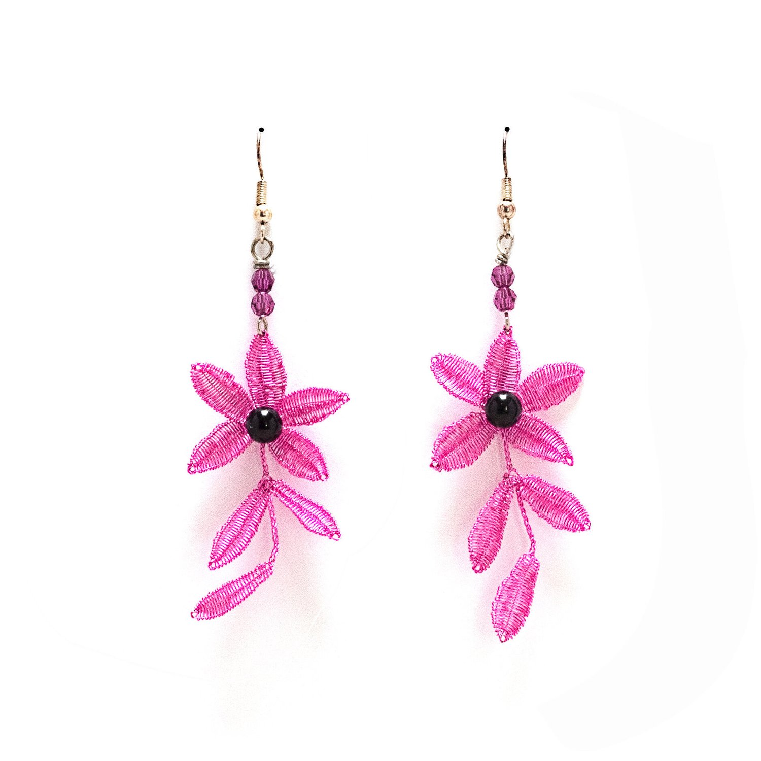 Wholesale Drop Pink Gold Tropical Flower Earrings for Women Flower Drop Pink Earrings main image 1