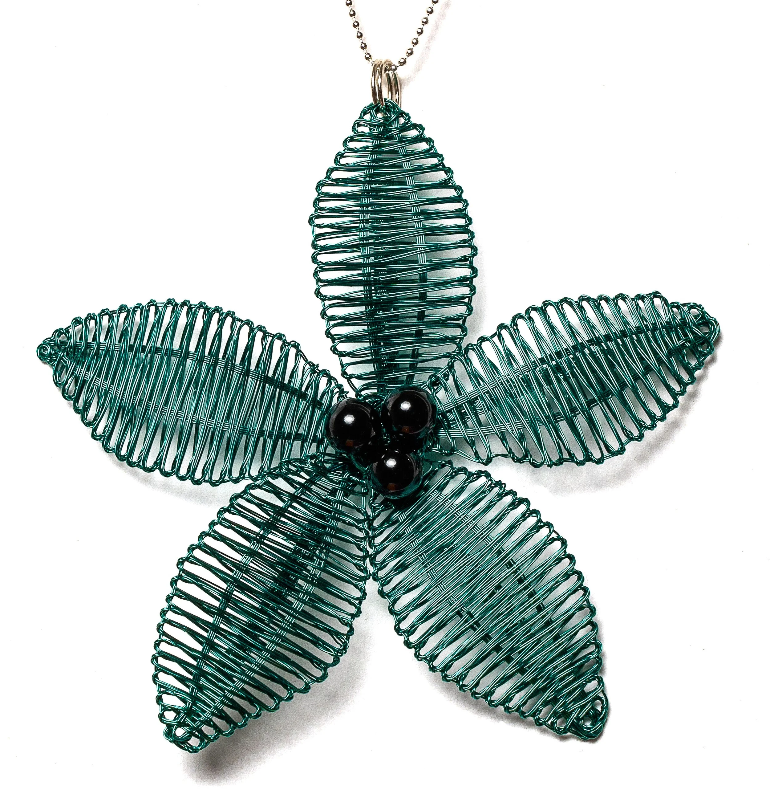 Fantastical Flower Woven Pendant - Emerald Green