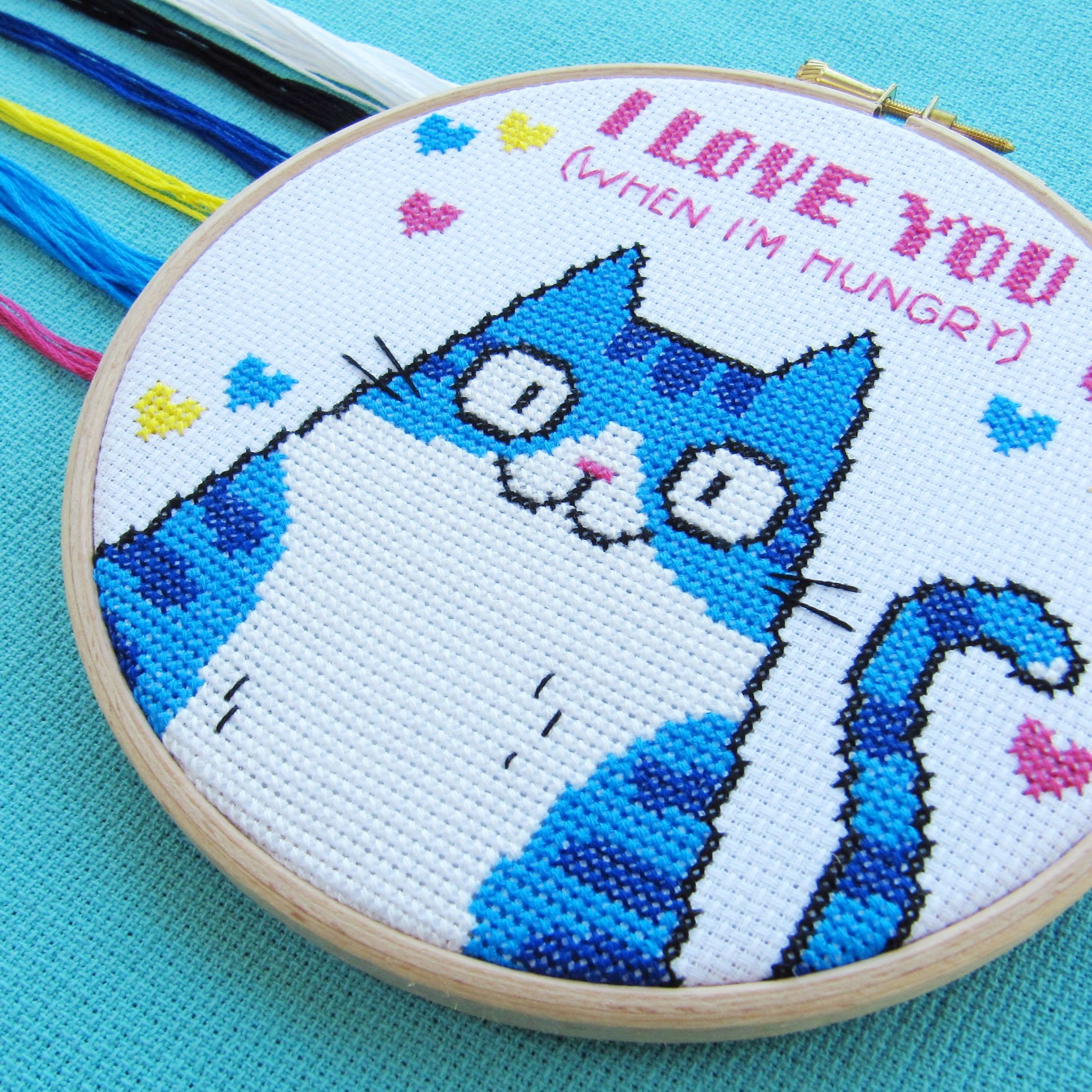 Cat Cross Stitch Kit - I Love You (When I'm Hungry) — Camille Medina