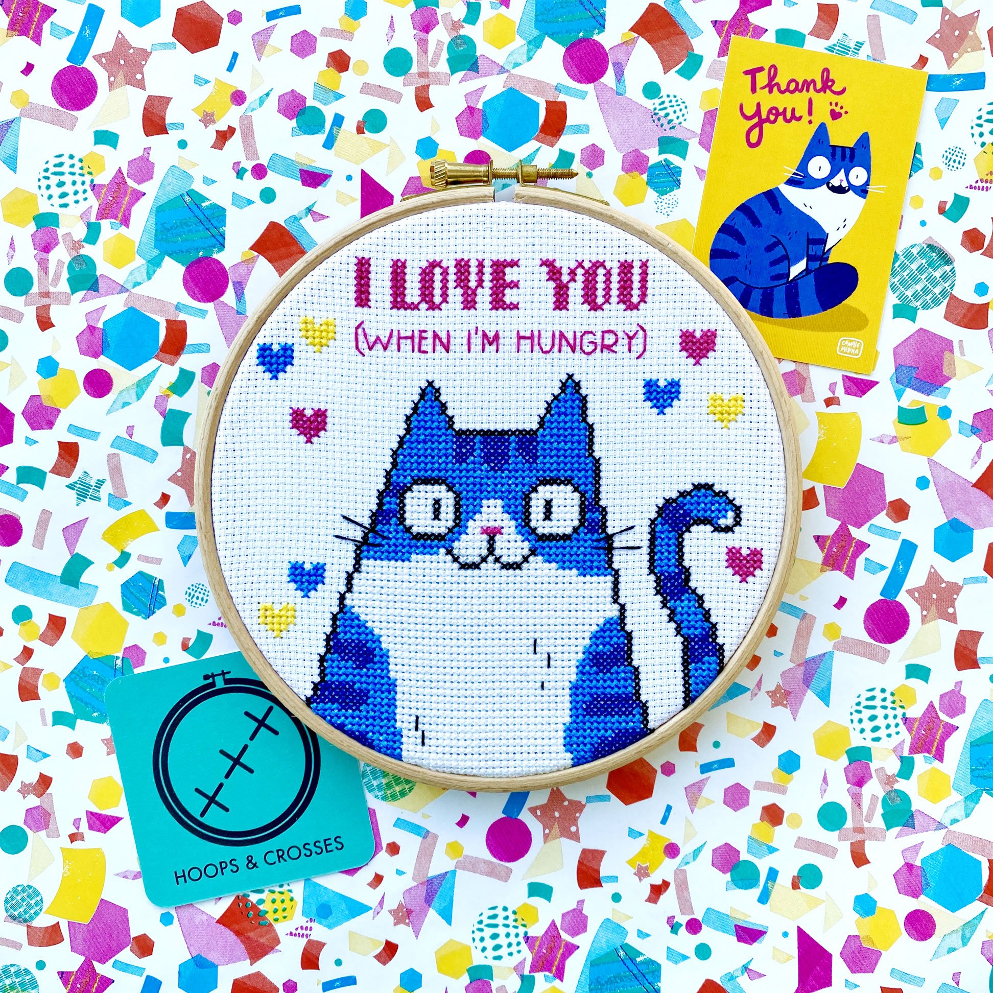 Cat Cross Stitch Kit - I Love You (When I'm Hungry) — Camille Medina