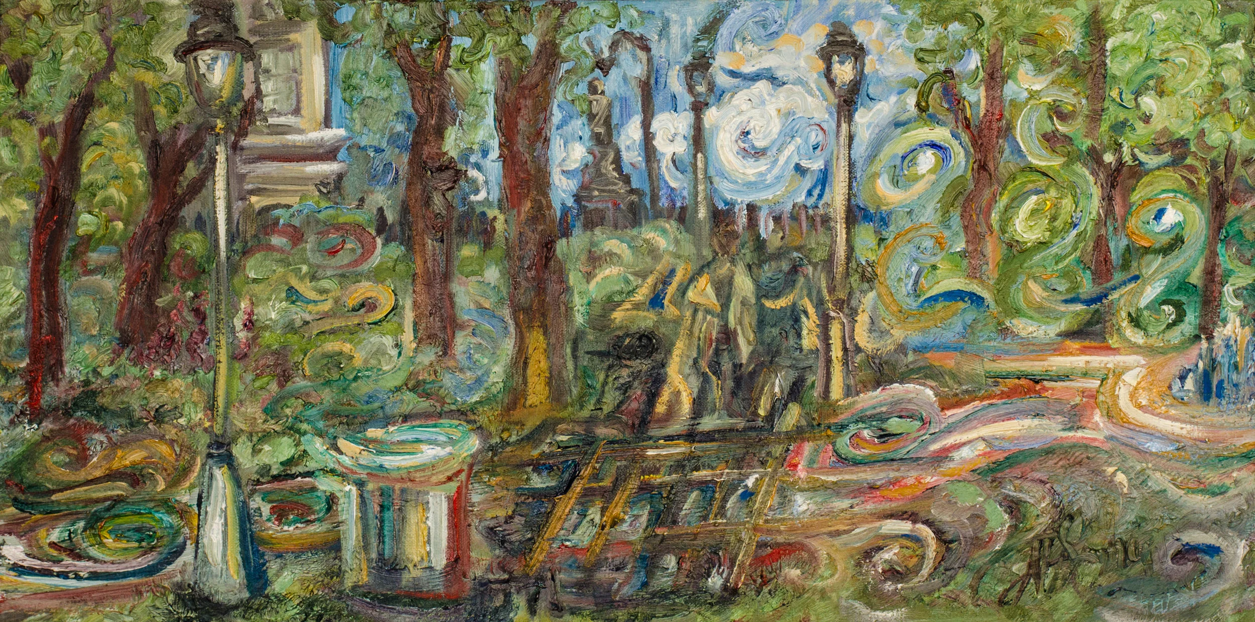 Russell Square in Springtime, 12” x 24”, oil on canvas