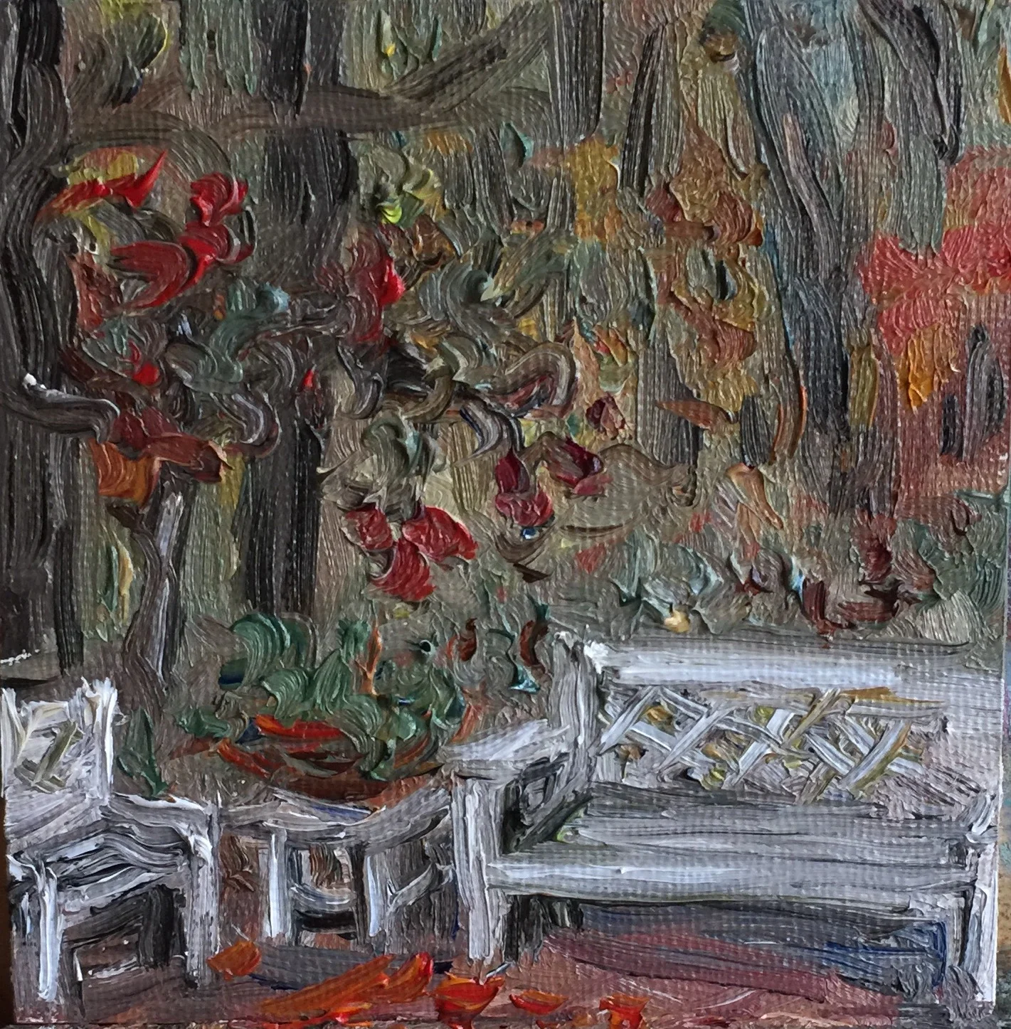 Surrounded by Autumn Color, 4" x 4", oil on panel