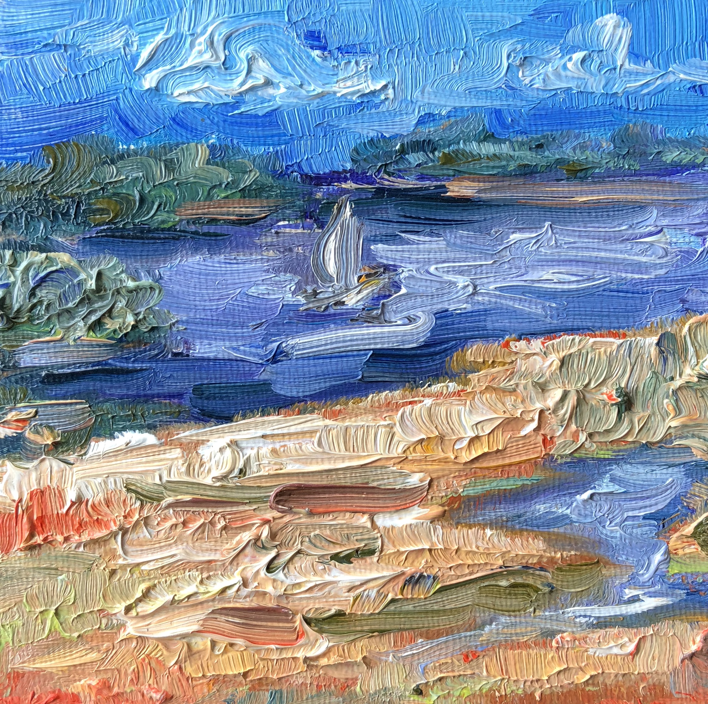 Headed to St Simon's Island, 4" x 4", oil on panel