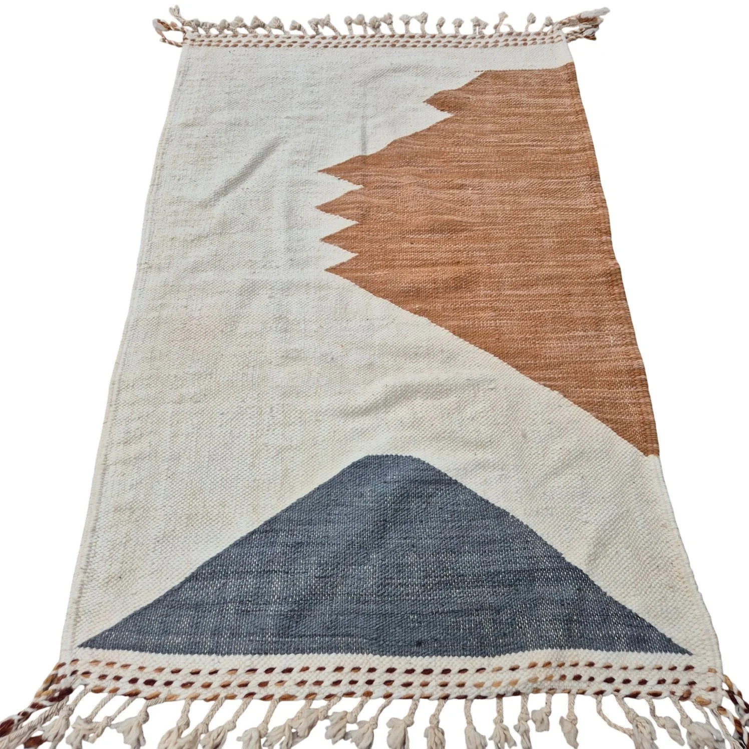 Tapis berbère kilim écru, marron, gris 105x155