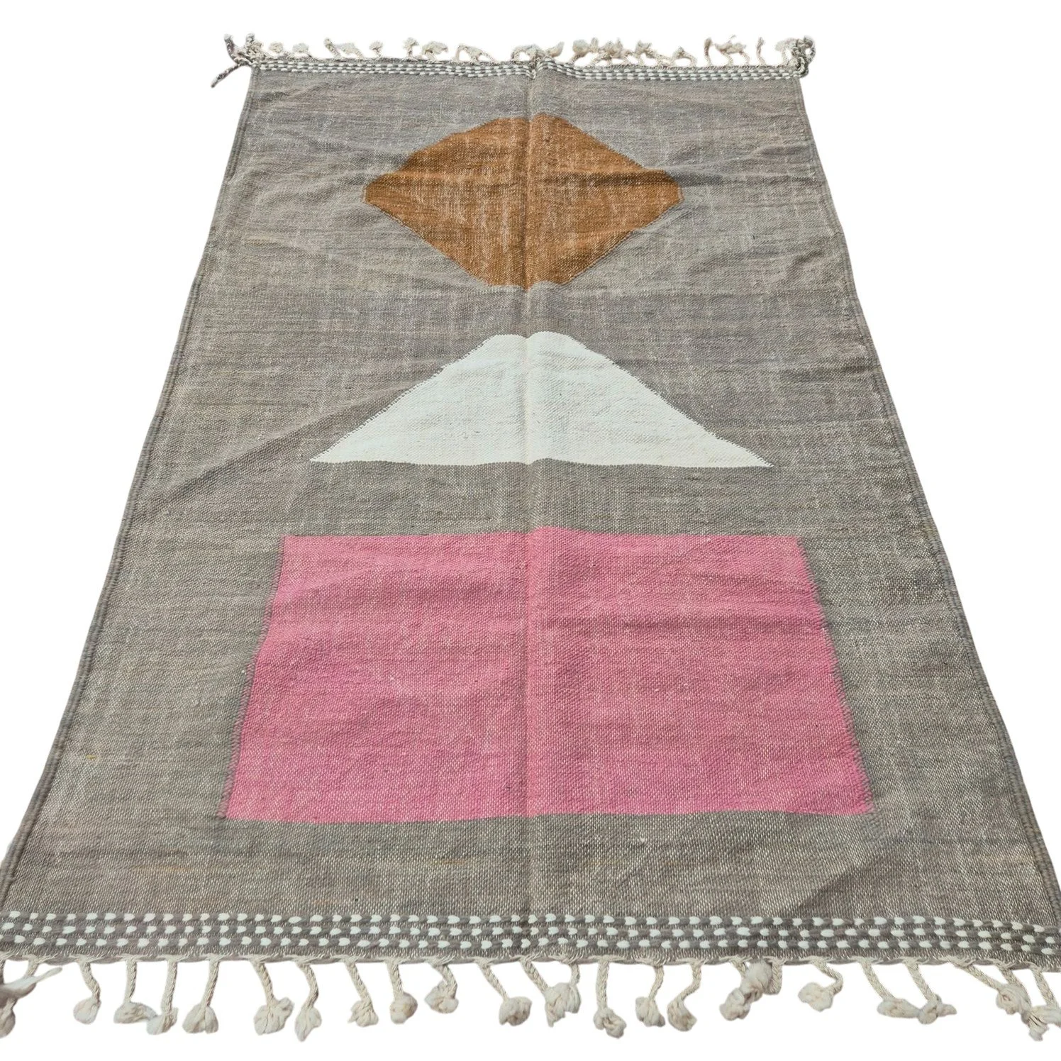 Tapis berbère kilim beige, marron, écru, rose 155x255