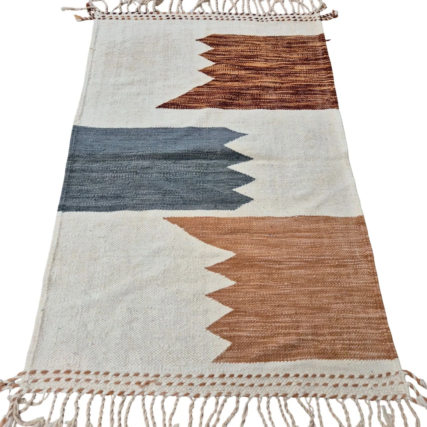 Tapis berbère kilim écru, marron, gris 105x155