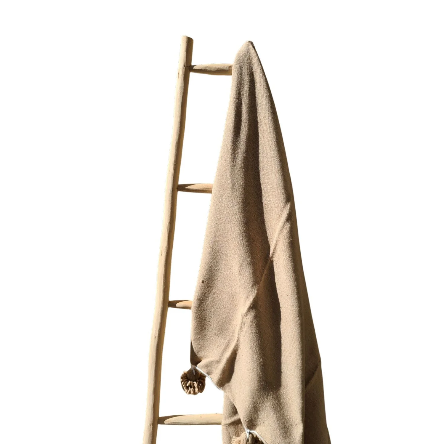 Couverture marocaine à pompons beige
