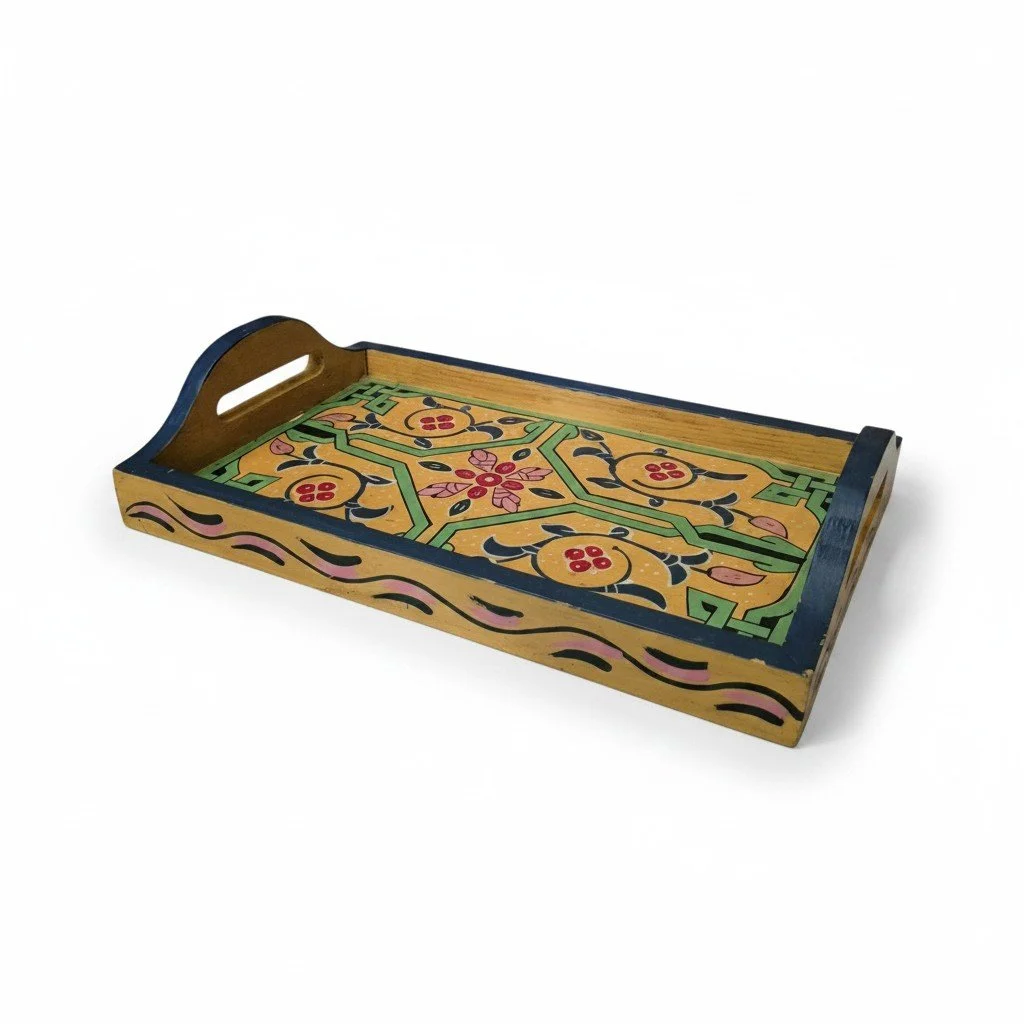 Plateau zouak jaune rectangulaire en bois S
